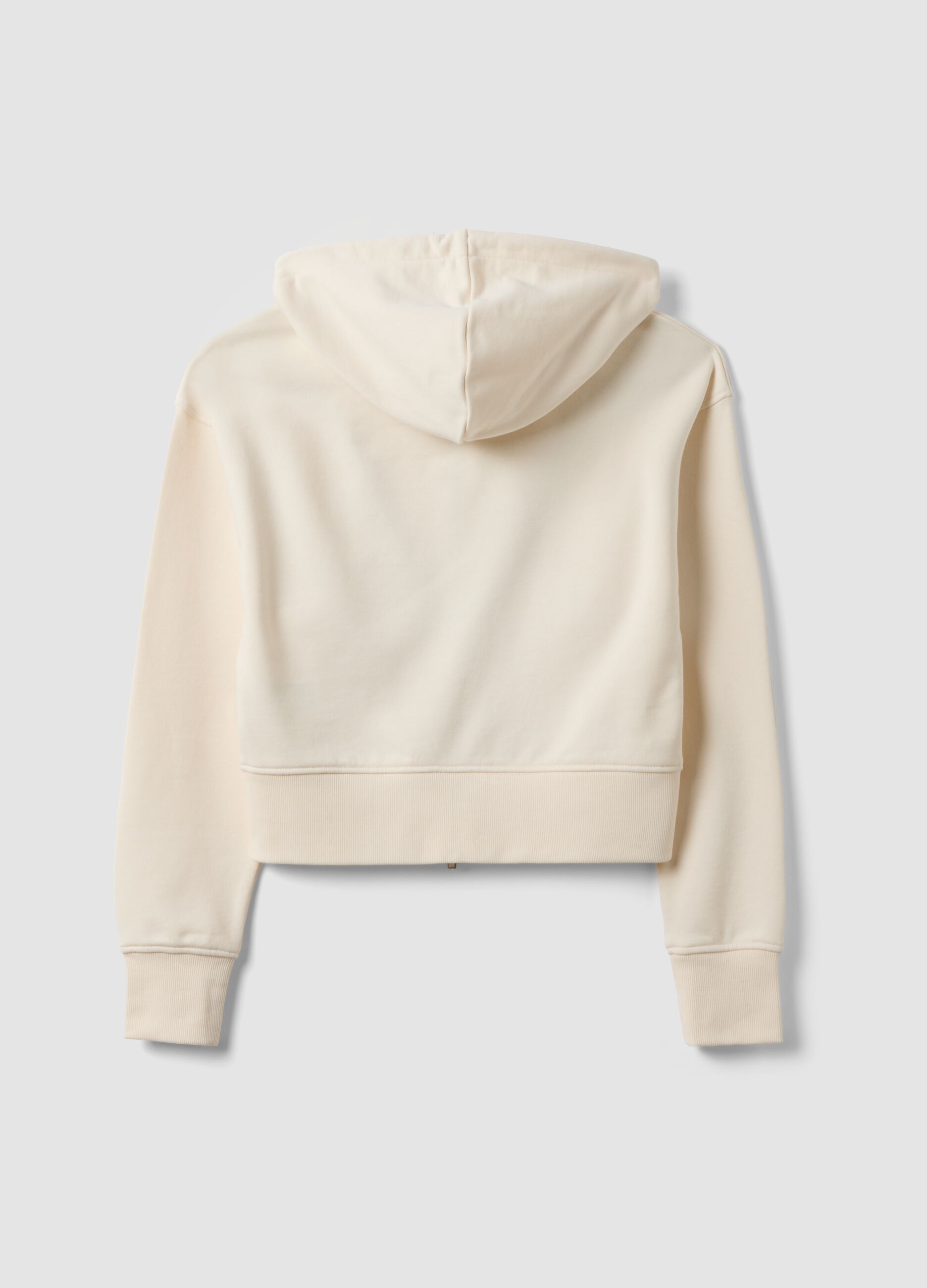 Felpa full zip bianca in misto cotone con cappuccio fitted
