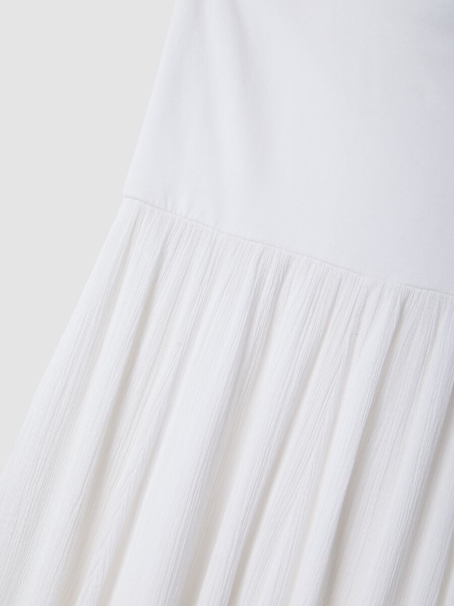 Long white pure cotton skirt with elasticated waist and sheer detailing_5