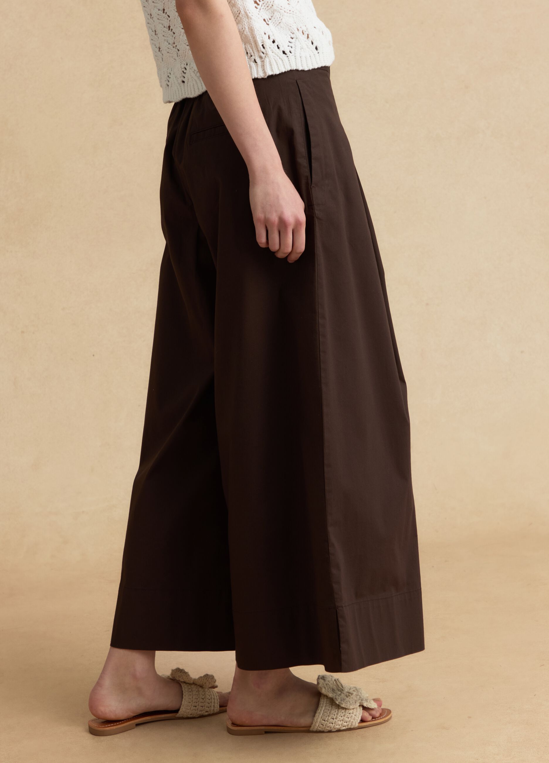 Brown stretch cotton culotte trousers