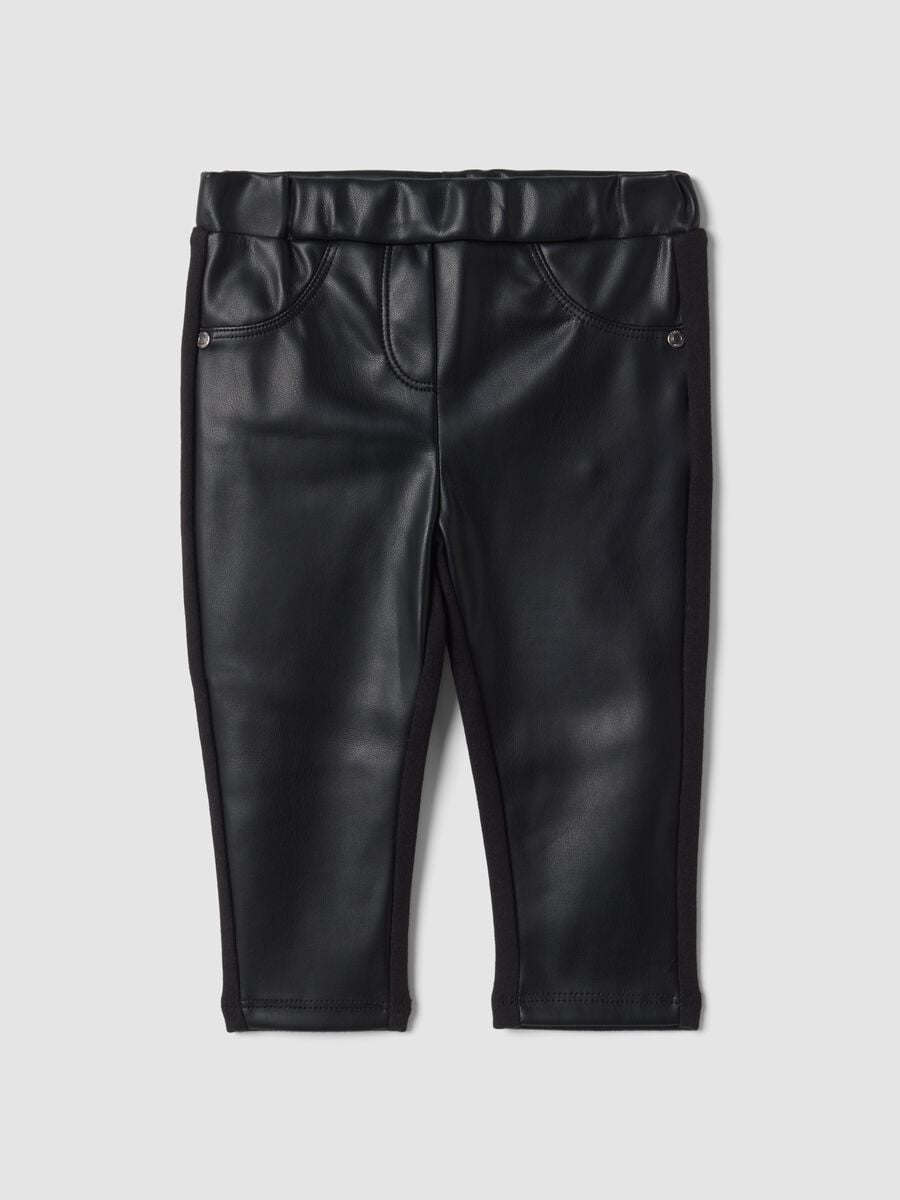 Black slim-fit treggings with elasticated waistband for baby girls_0