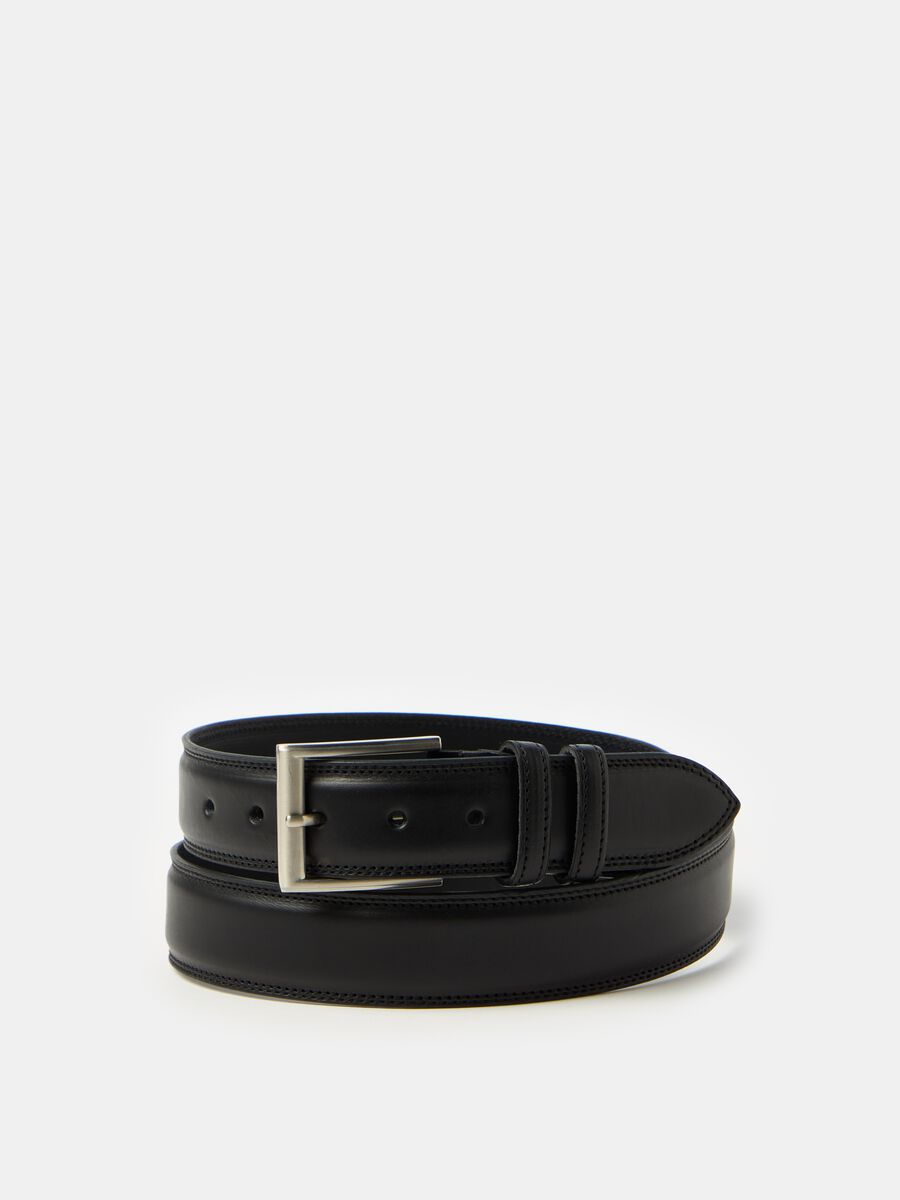 Leather belt with square buckle_0
