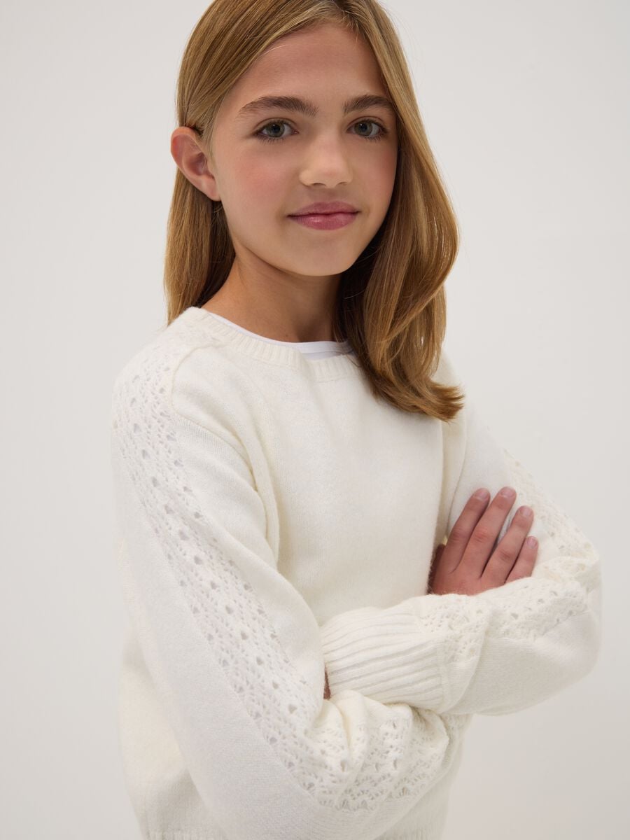 White crew-neck jumper in stretch wool blend_0