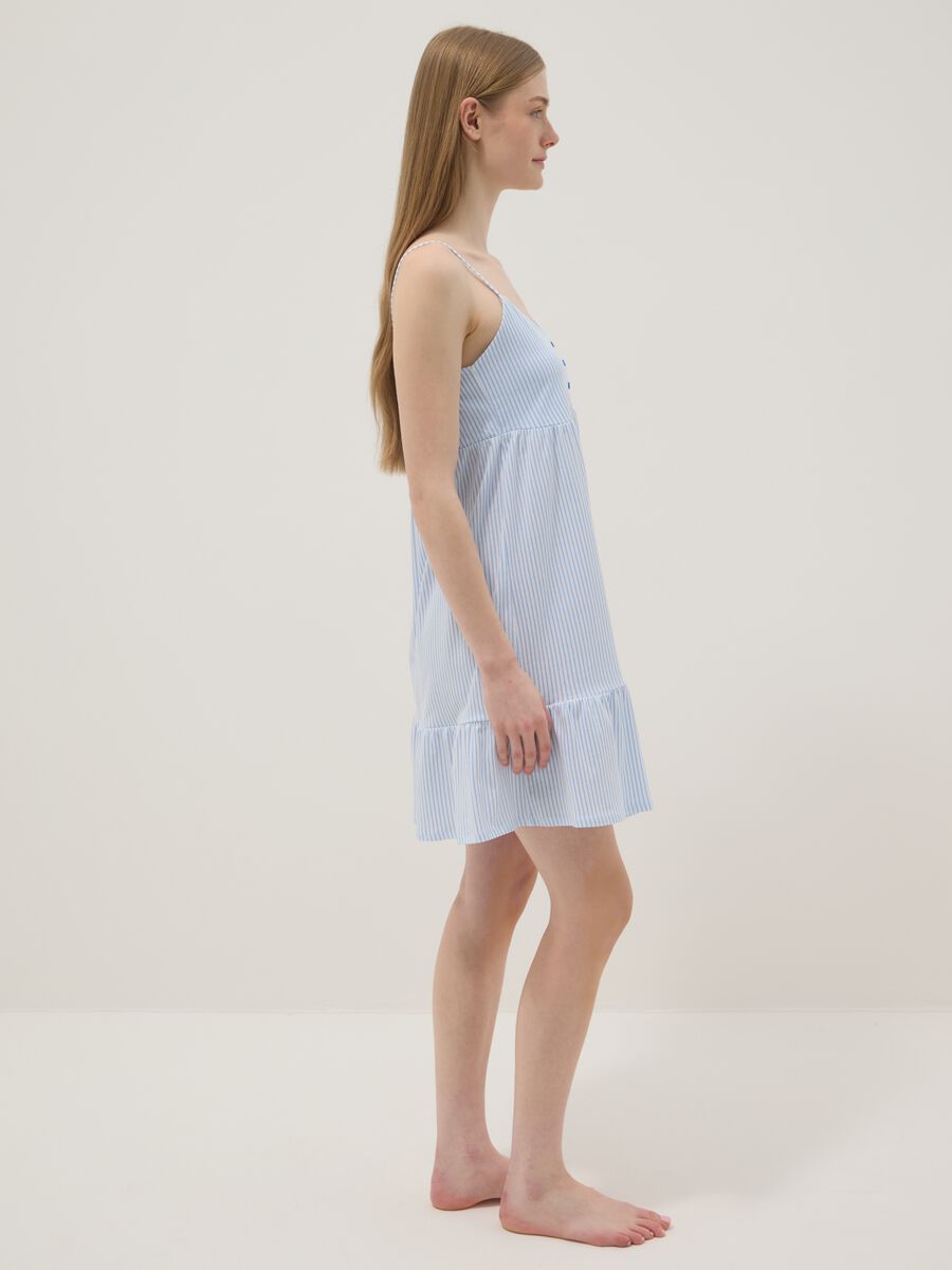 Pure cotton nightdress with white and light blue stripes and straps_1