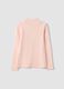 T-shirt rosa in puro cotone organico con collo rialzato e stampa orsetto_1