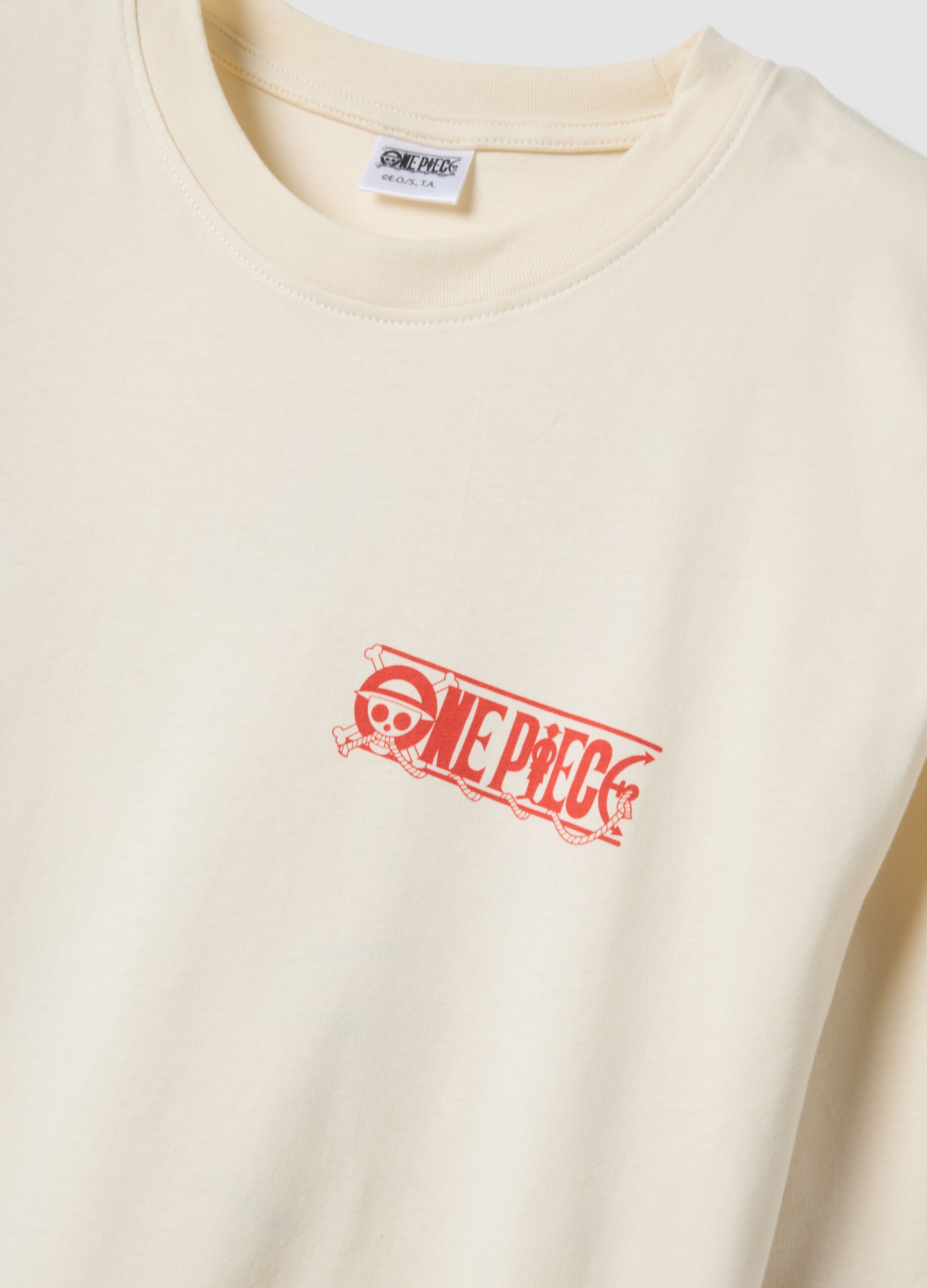 Weisses T-Shirt mit One Piece-Print aus reiner Baumwolle, Relaxed Fit