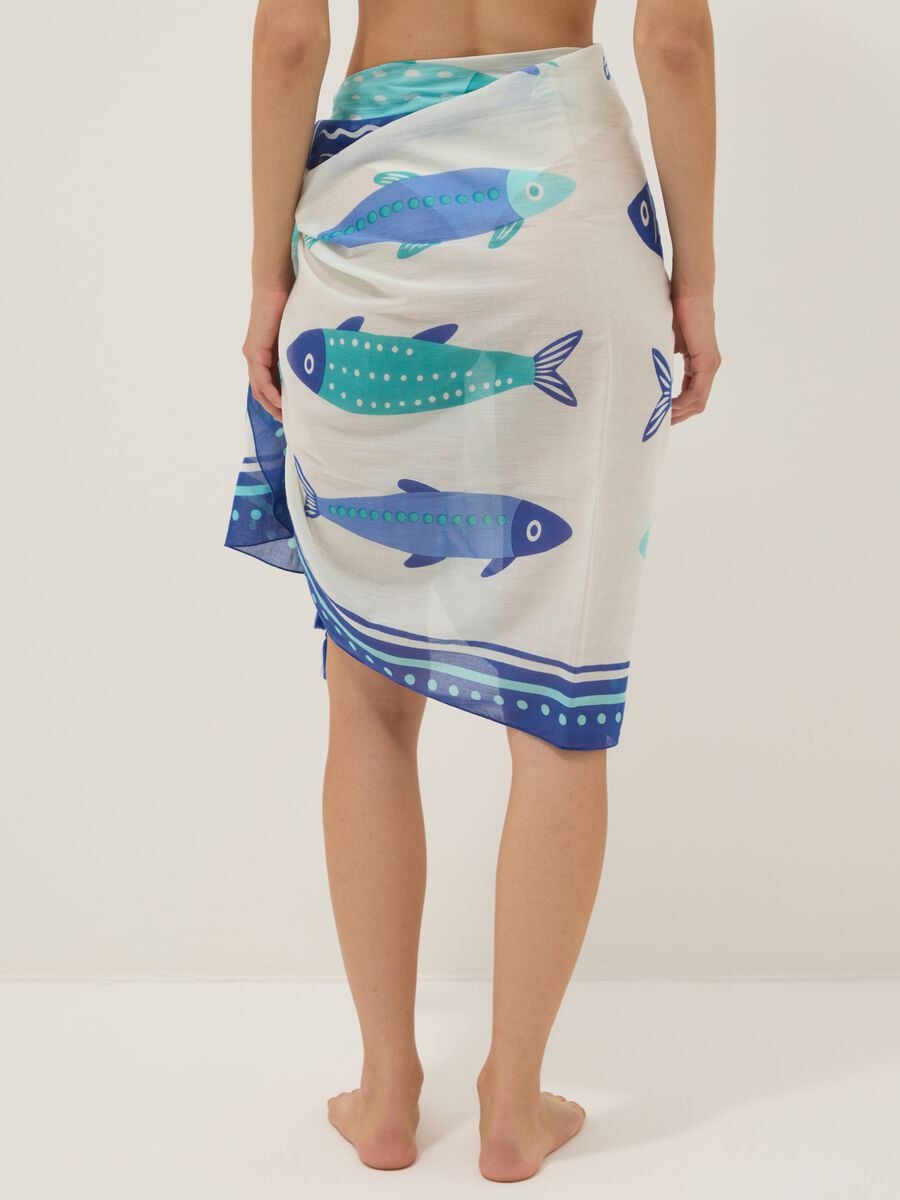Blue pure cotton pareo with nautical print_3