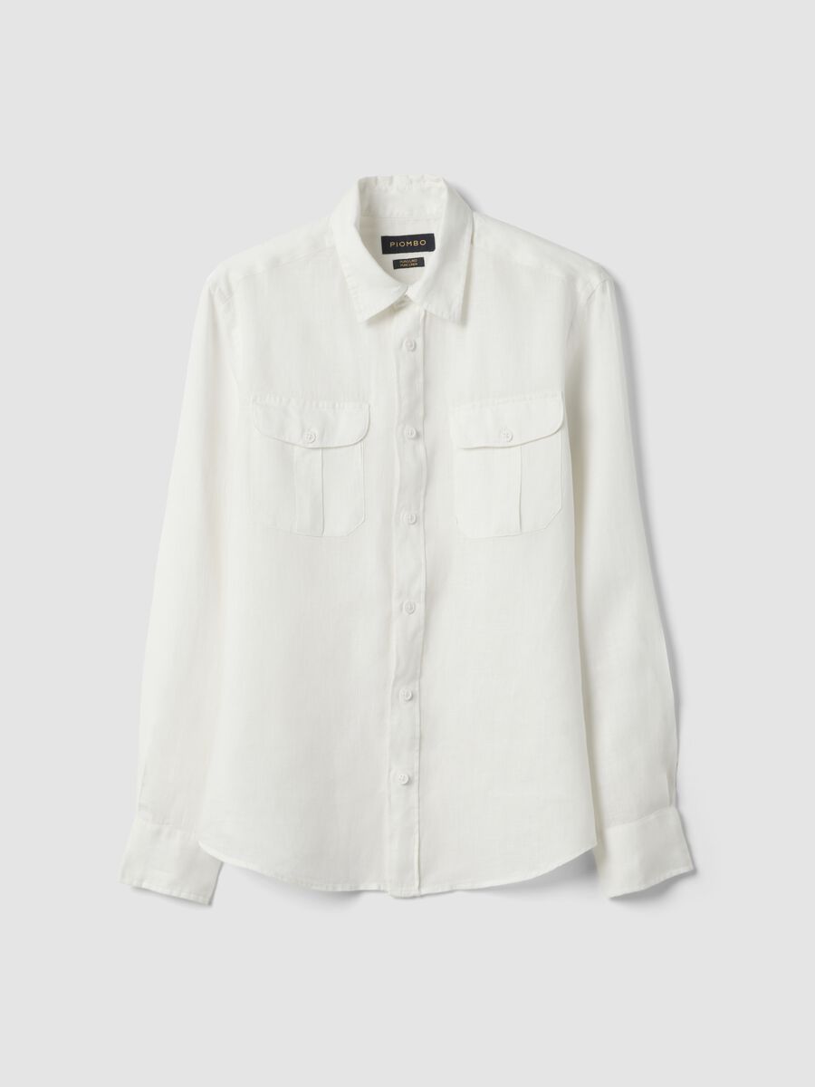 Wei&szlig;es Regular-Fit-Hemd aus reinem Leinen mit zwei Brusttaschen_4