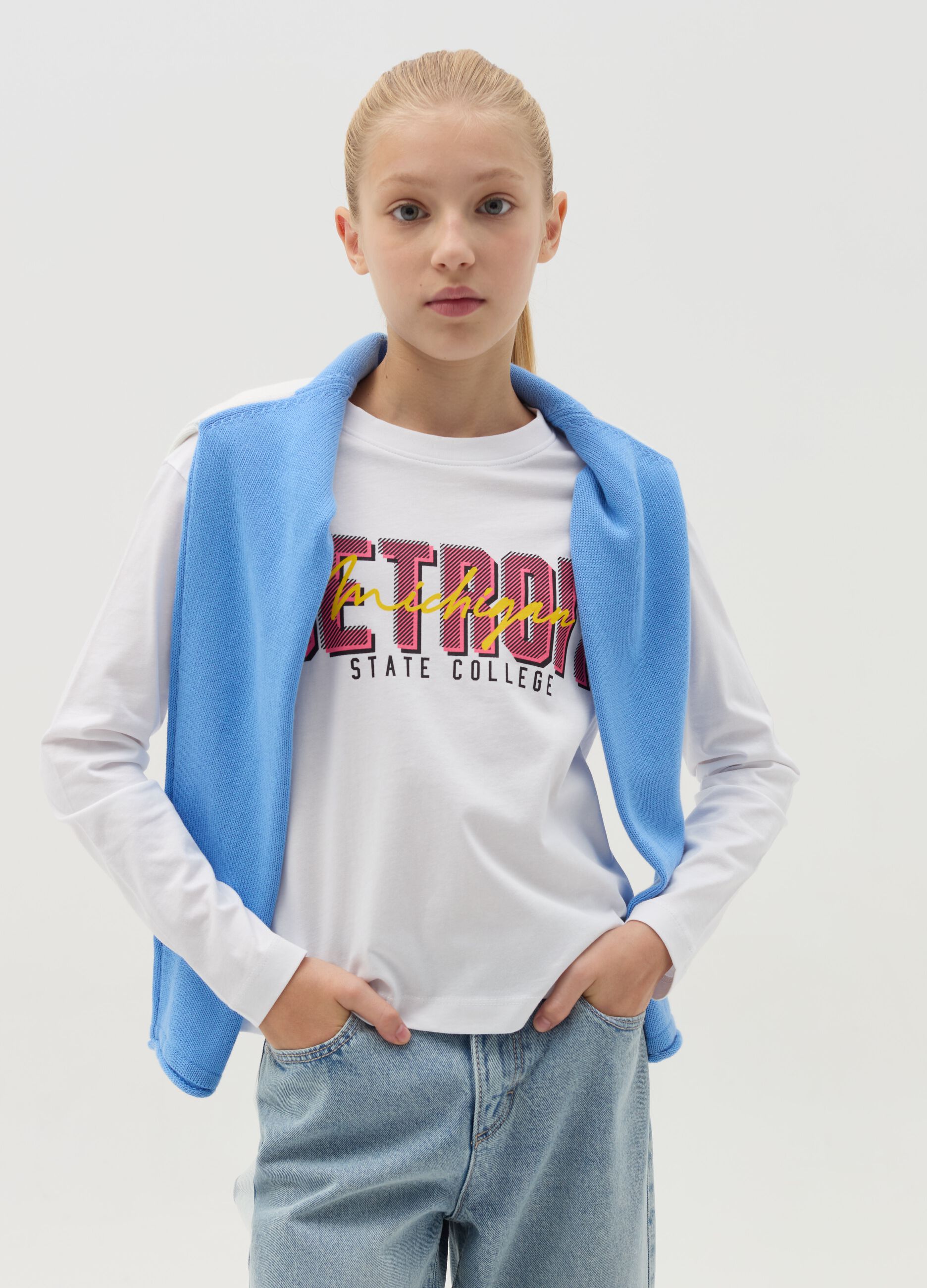 T-shirt with long sleeves and print