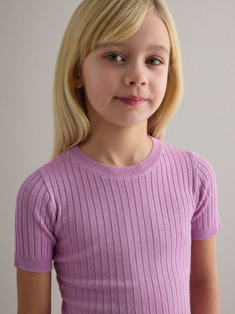 Girls' Regular Fit Purple Ribbed Viscose Blend Jumper_2