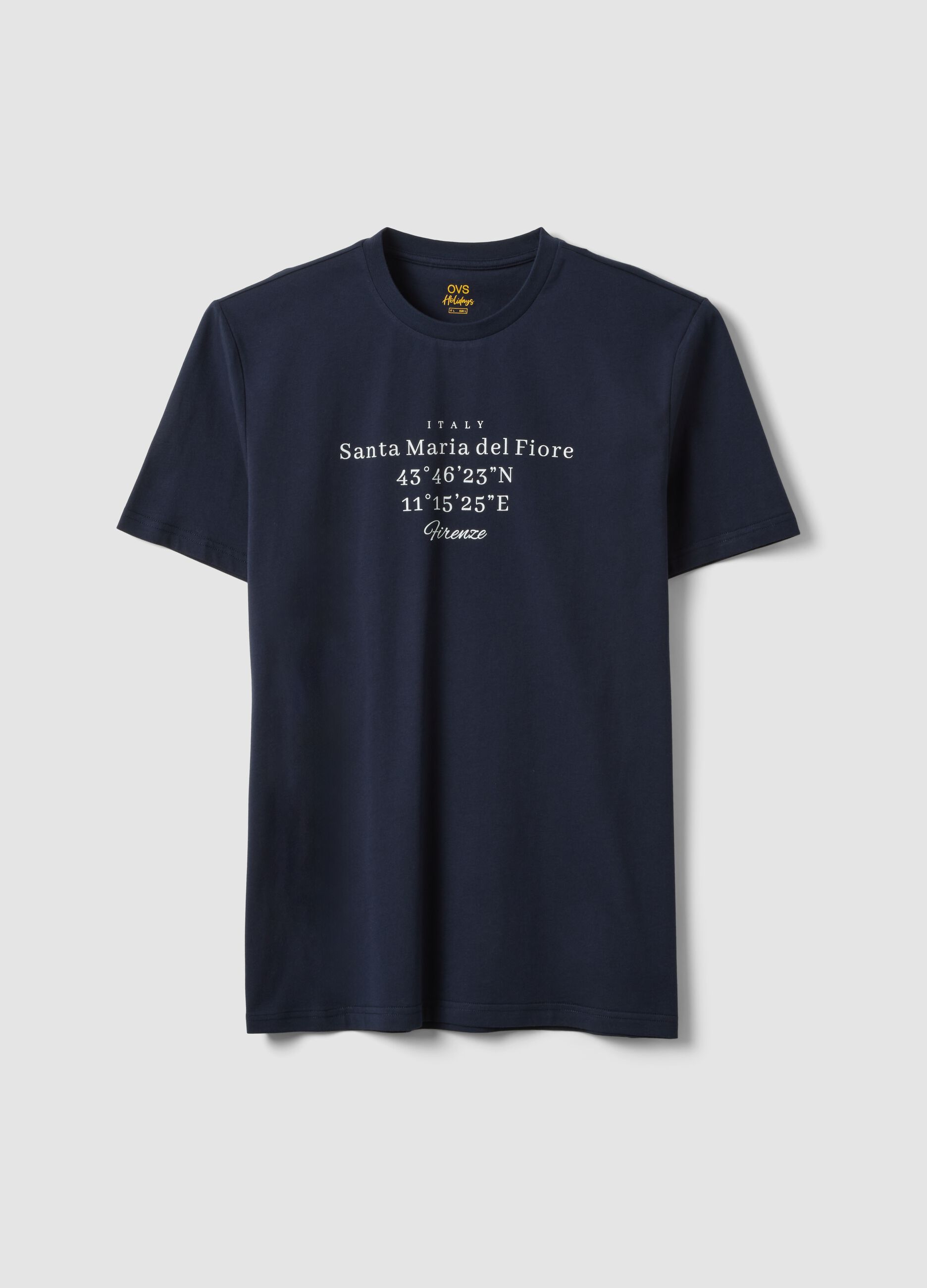 Blaues T-Shirt aus reiner Baumwolle mit kurzen &Auml;rmeln, Regular Fit