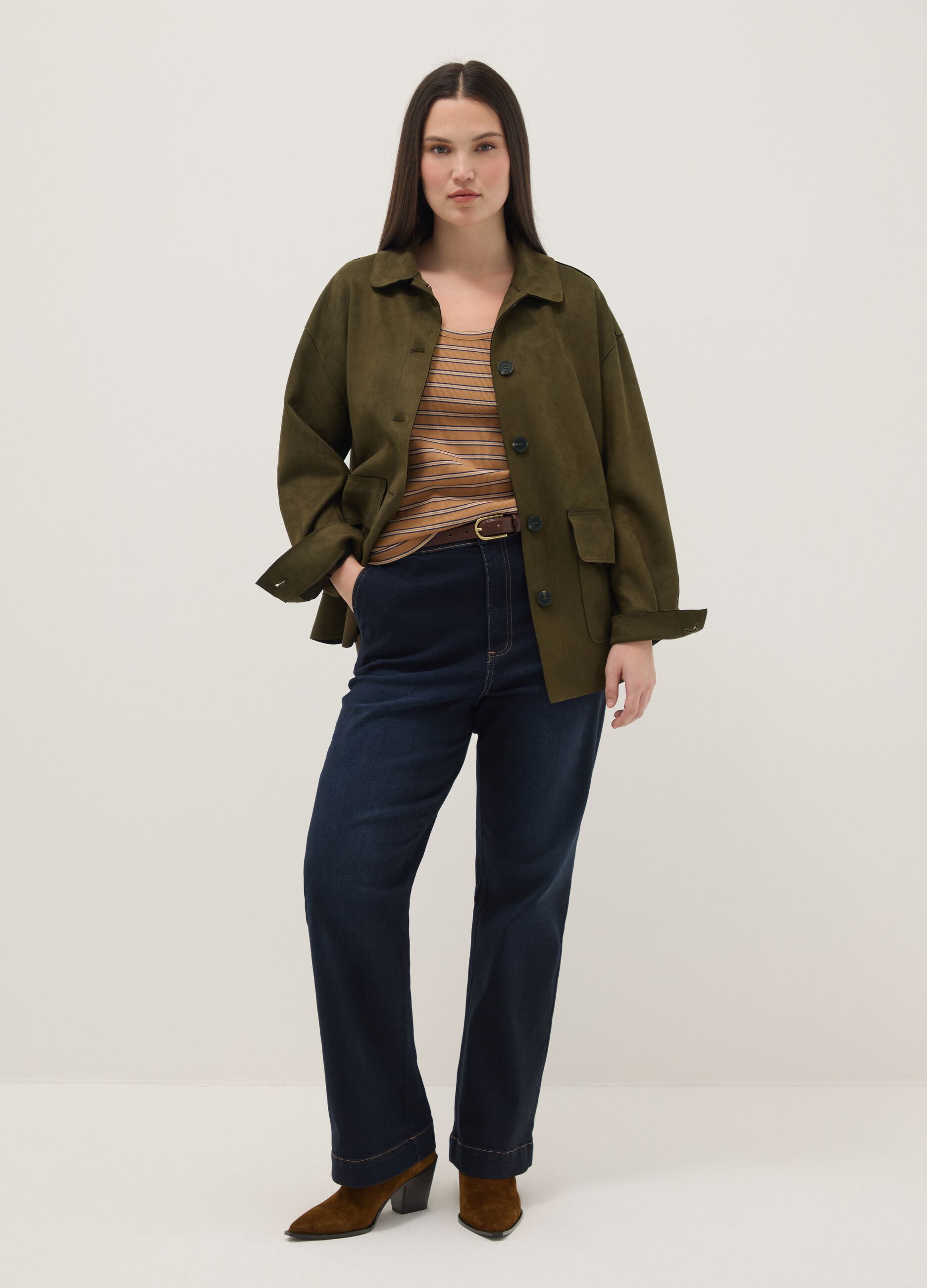 Green regular fit jacket with collar and buttons