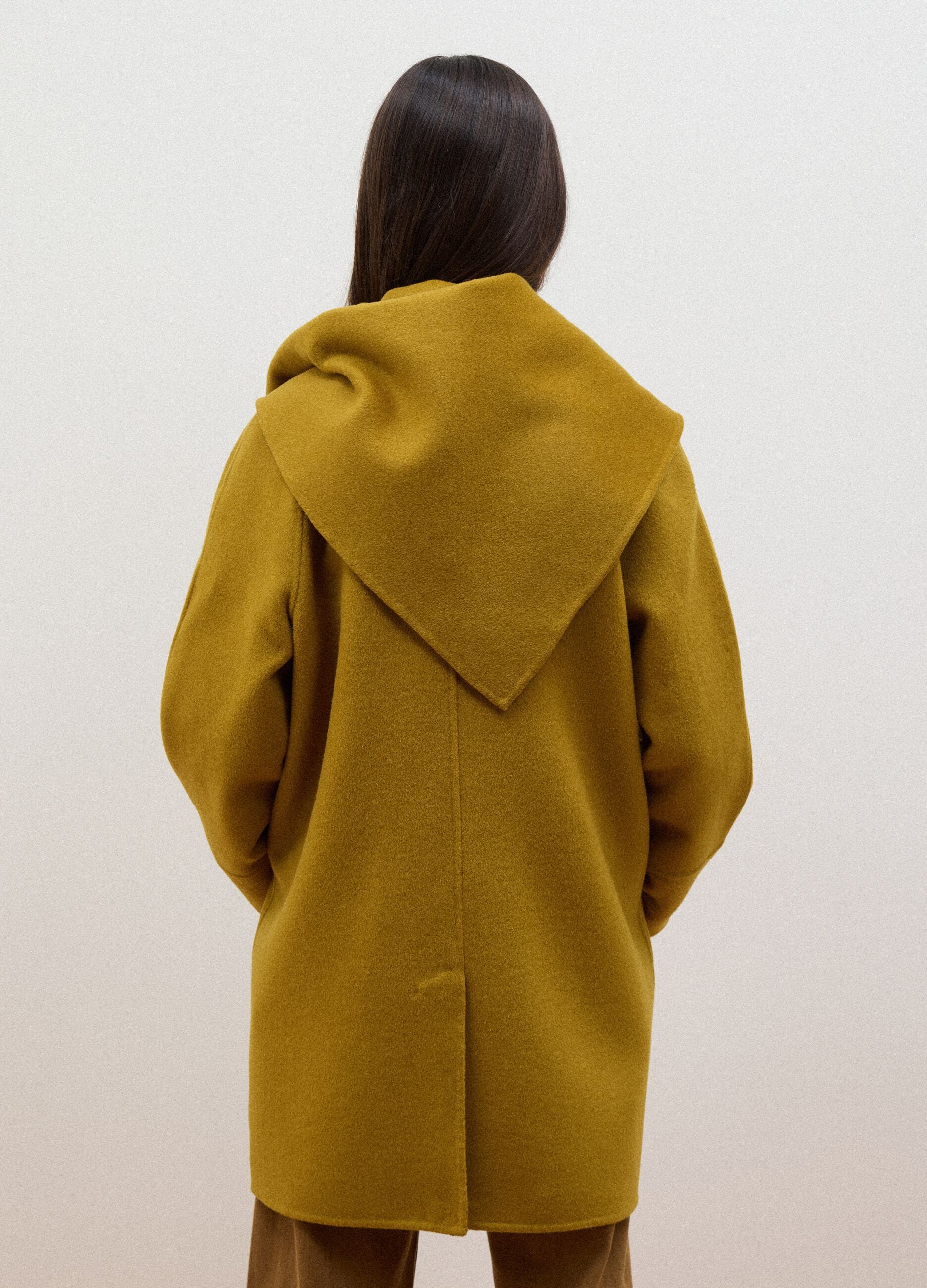Yellow wool-blend coat with button fastening