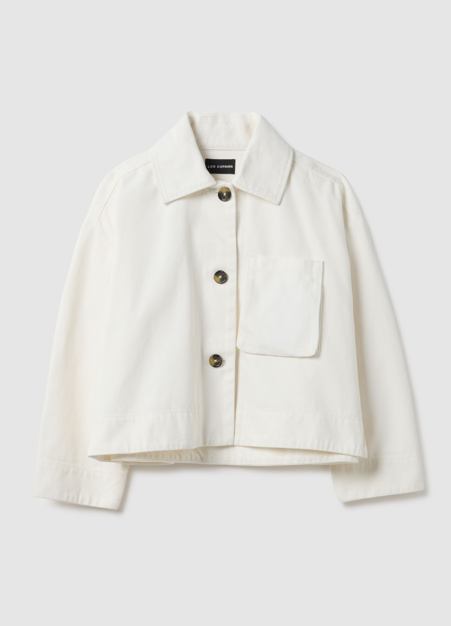 White pure cotton jacket with buttons, regular fit