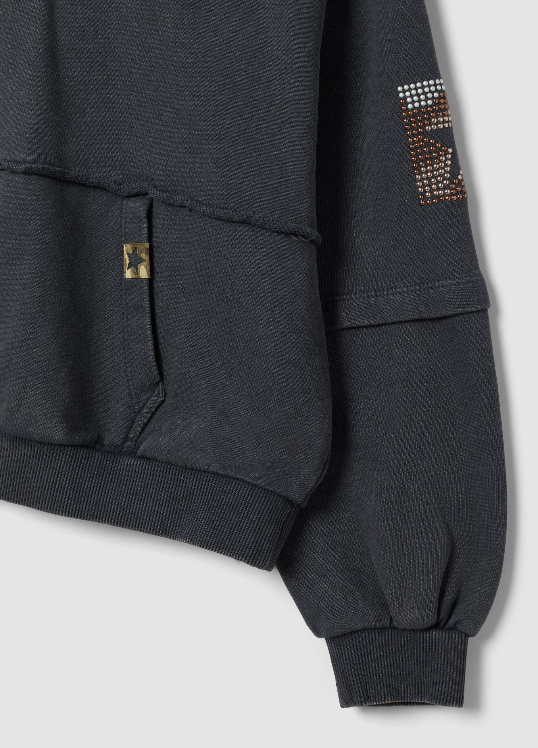 Sweatshirt com capuz cinzento-escuro em algod&atilde;o puro, corte oversize, com ursinho