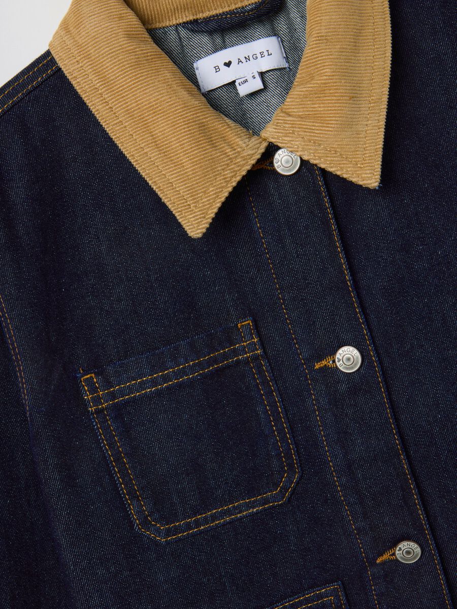 Regular Fit-Jacke aus blauem Baumwollstoff mit kontrastierendem Kragen und Taschen_5