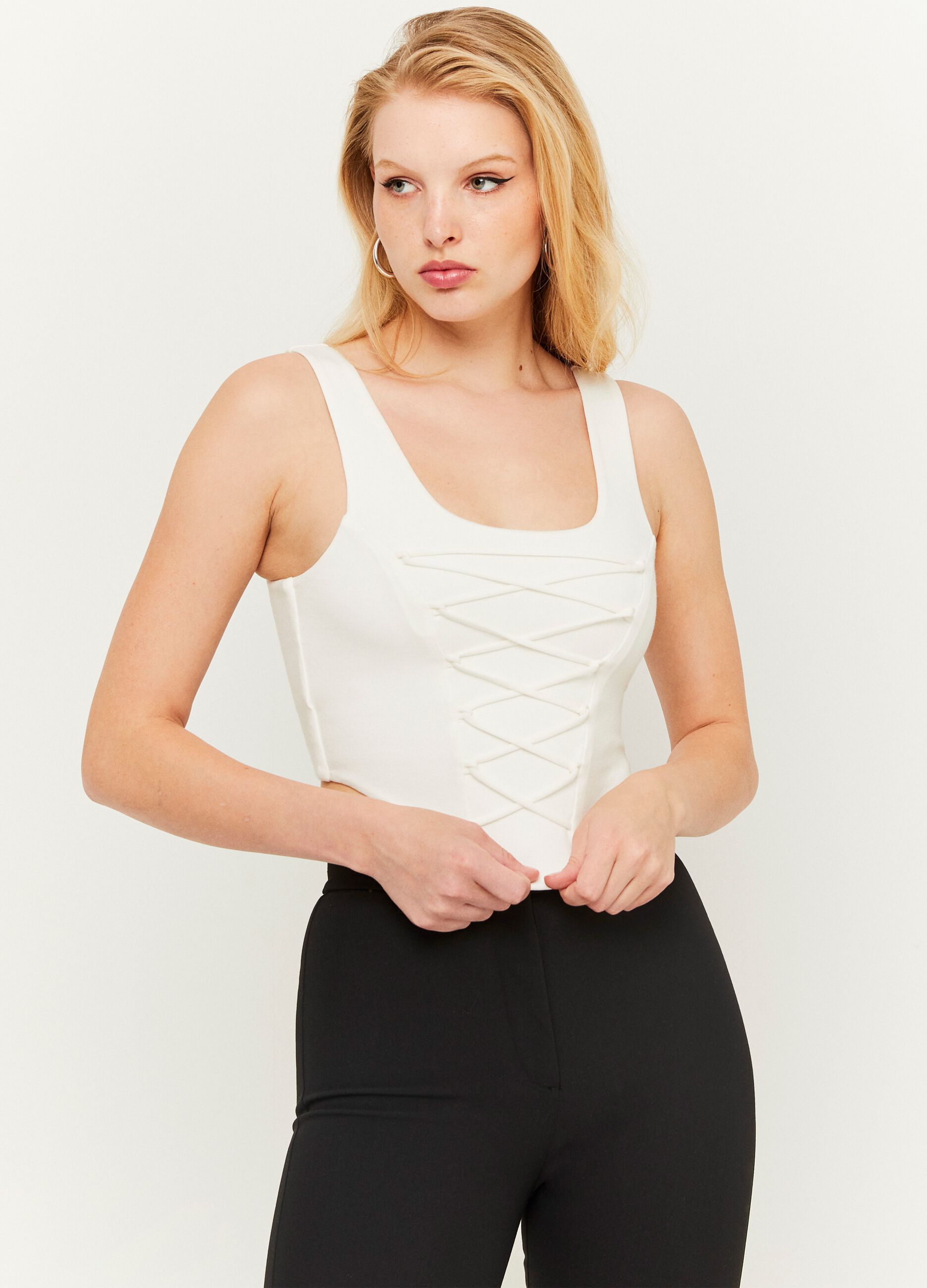 Corset cropped top with crisscross lacing