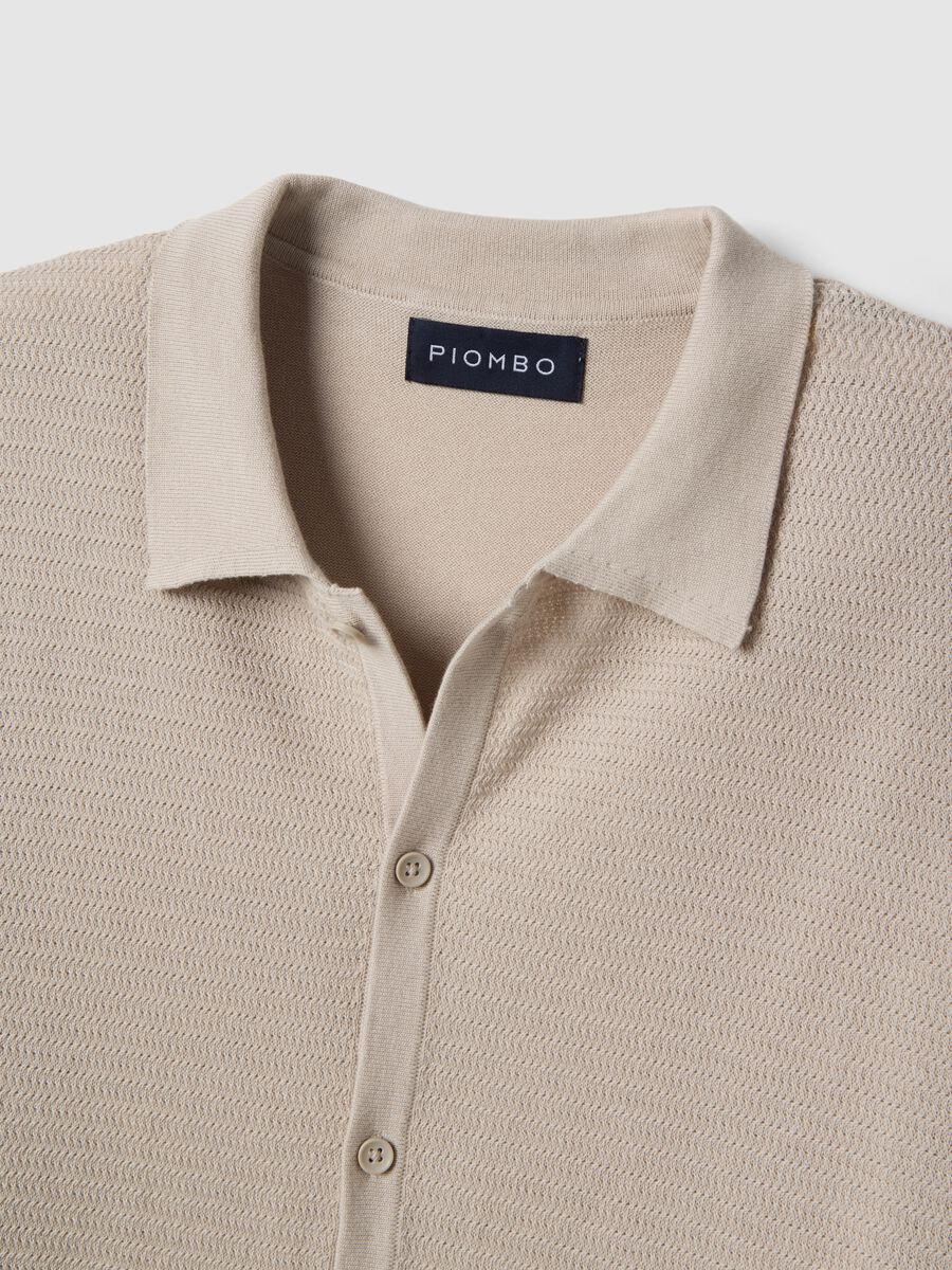 Beige pure cotton regular fit polo with buttons_5