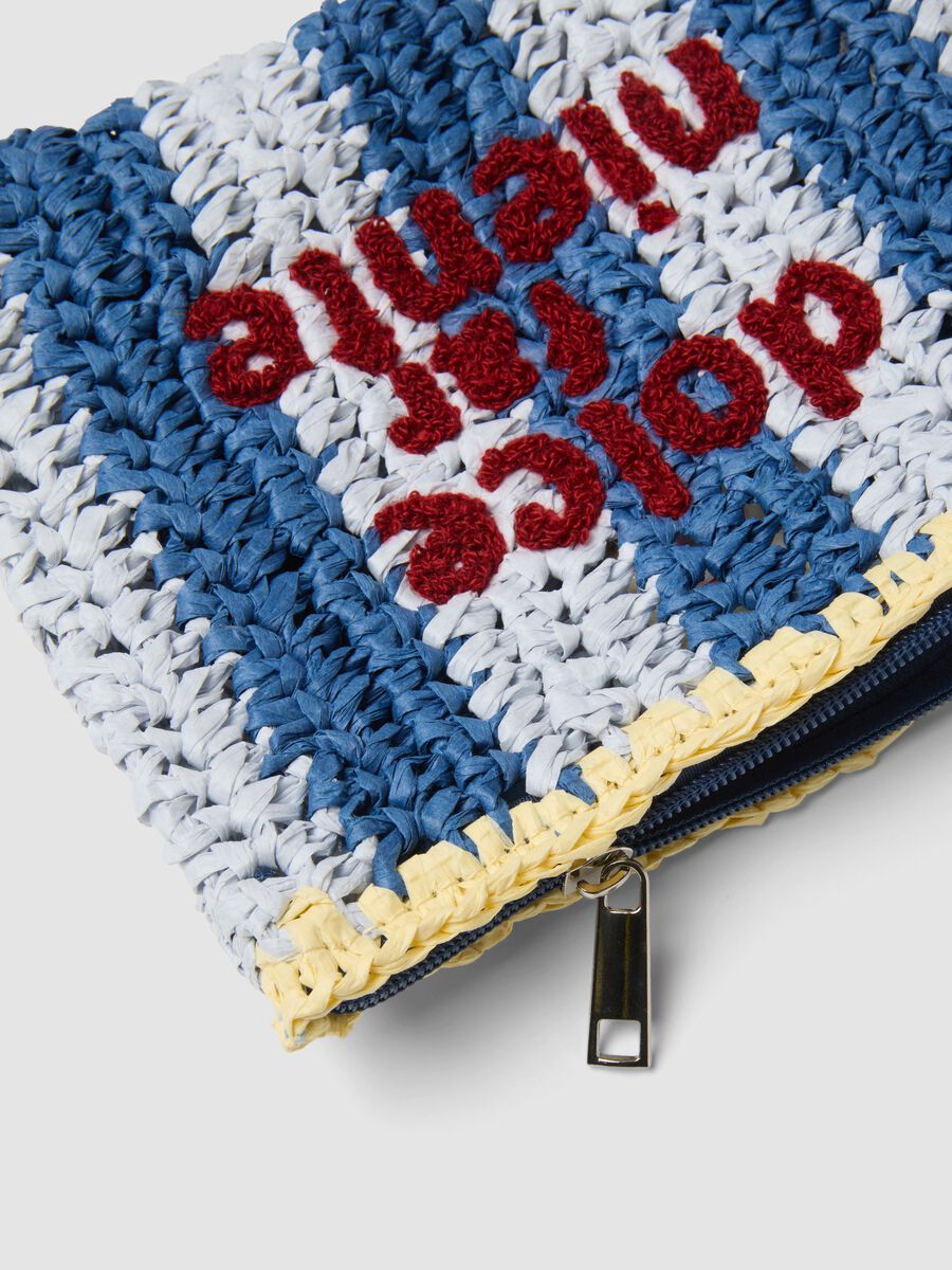 Multicolour clutch in pure woven paper fabric with slogan_2