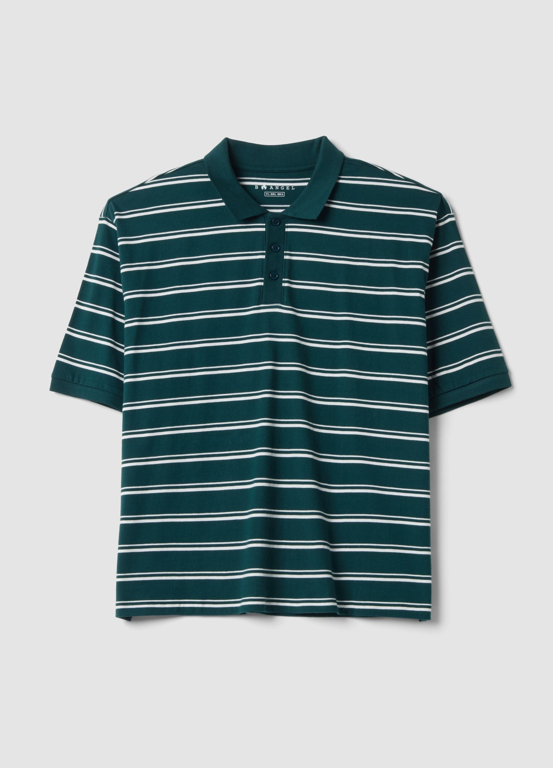 Polo verde in puro cotone a righe regular fit