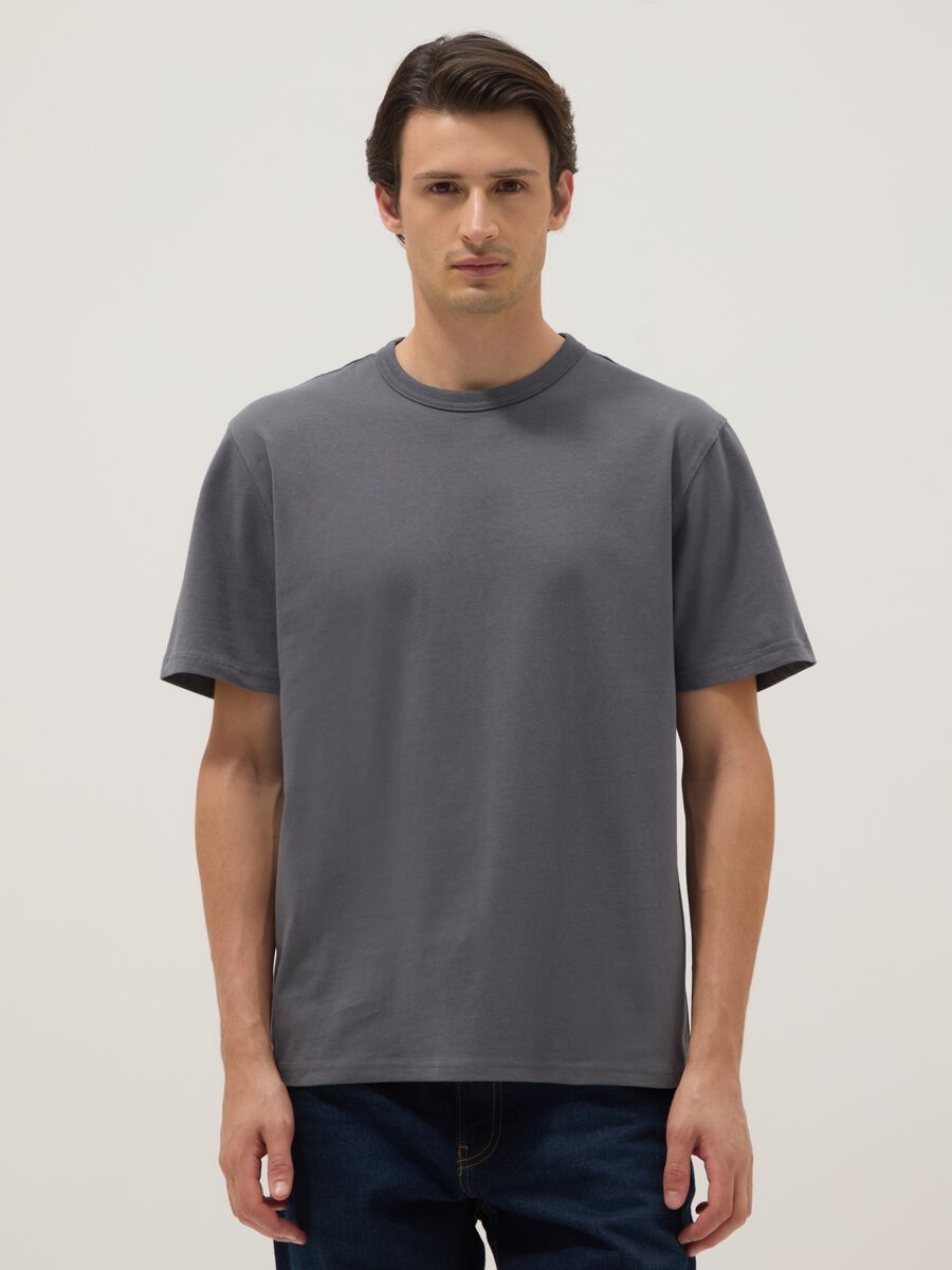 Grey crew neck T-shirt in pure cotton with relaxed fit_0