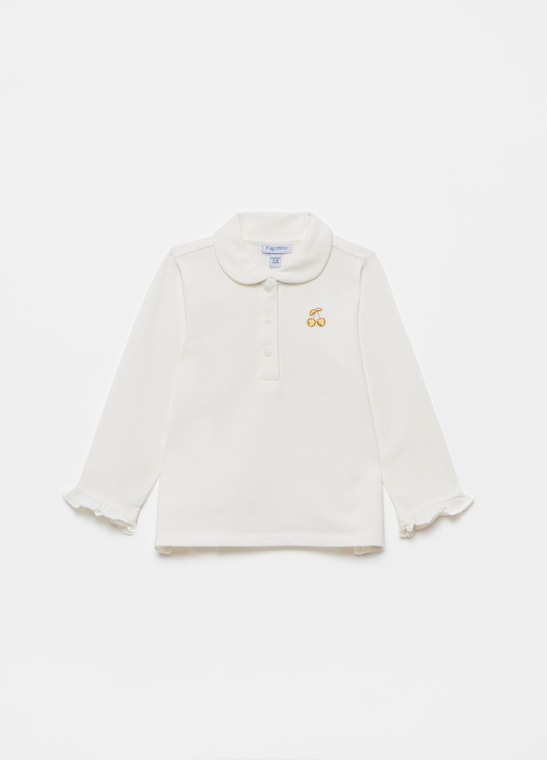 Polo shirt with small cherries embroidery and rounded collar