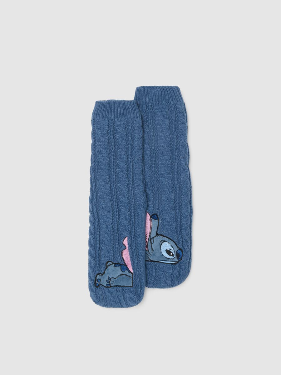 Blue Non-Slip Socks with Stitch Print_0