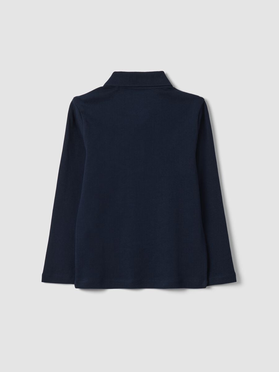 Blue long-sleeve polo shirt in pure organic cotton_1
