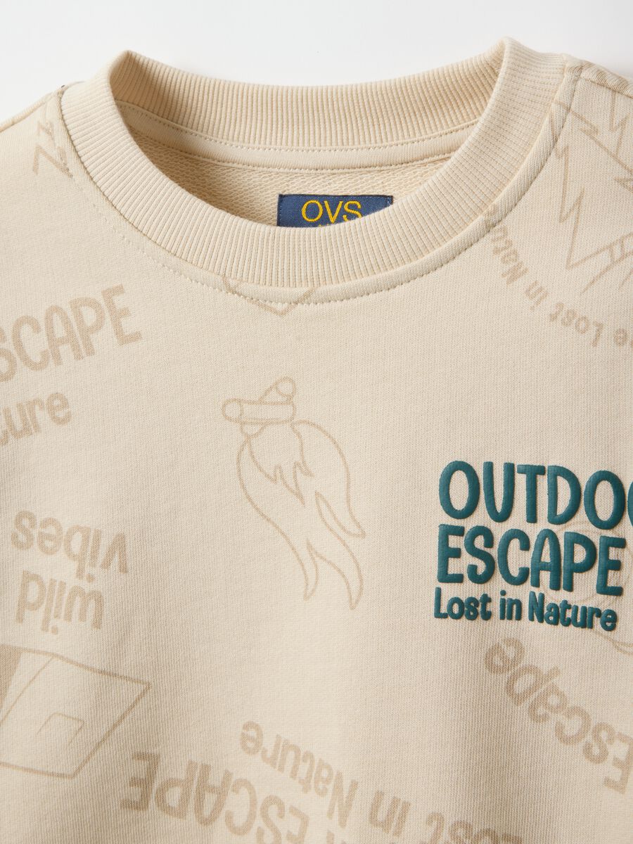 Beige pure cotton regular fit kid's sweatshirt with print_2