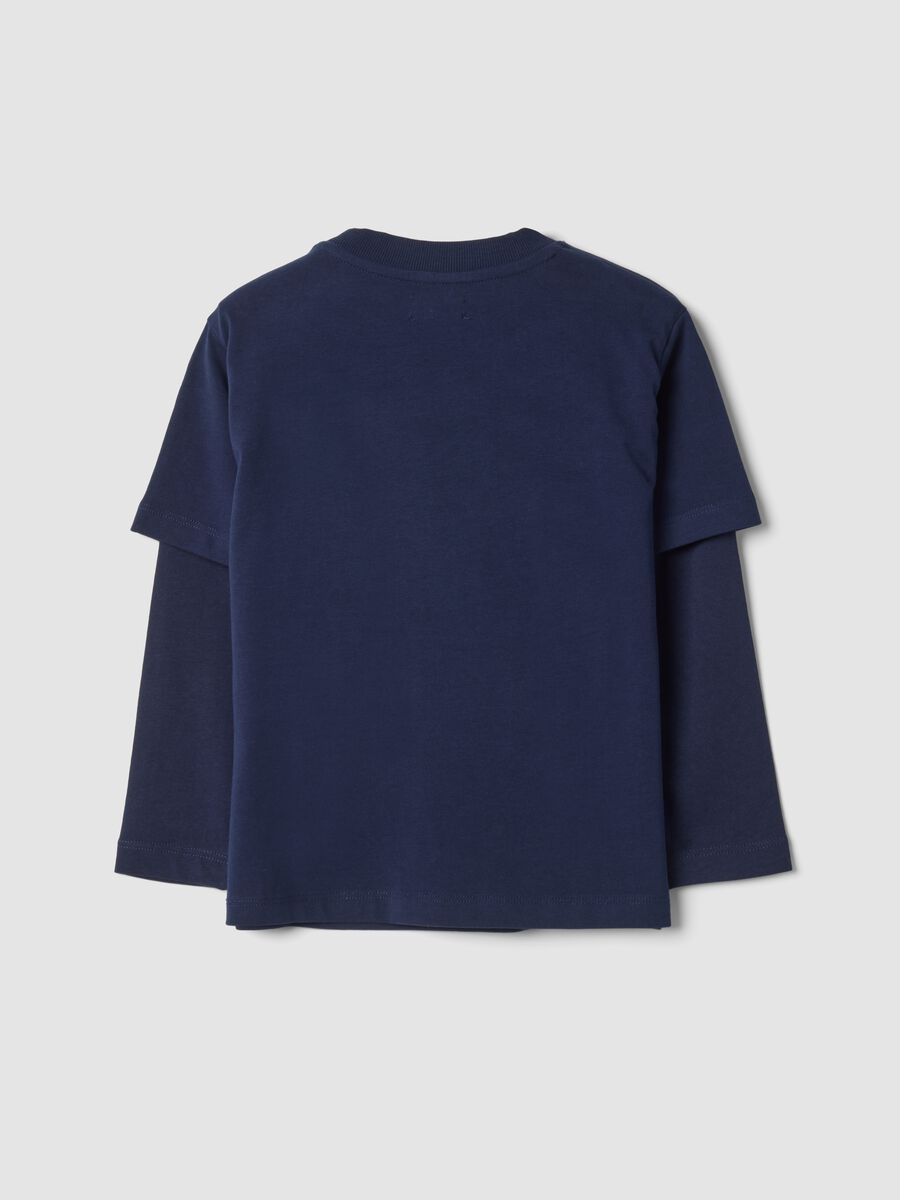 Navy pure cotton double‑sleeve T‑shirt with print, regular fit_1