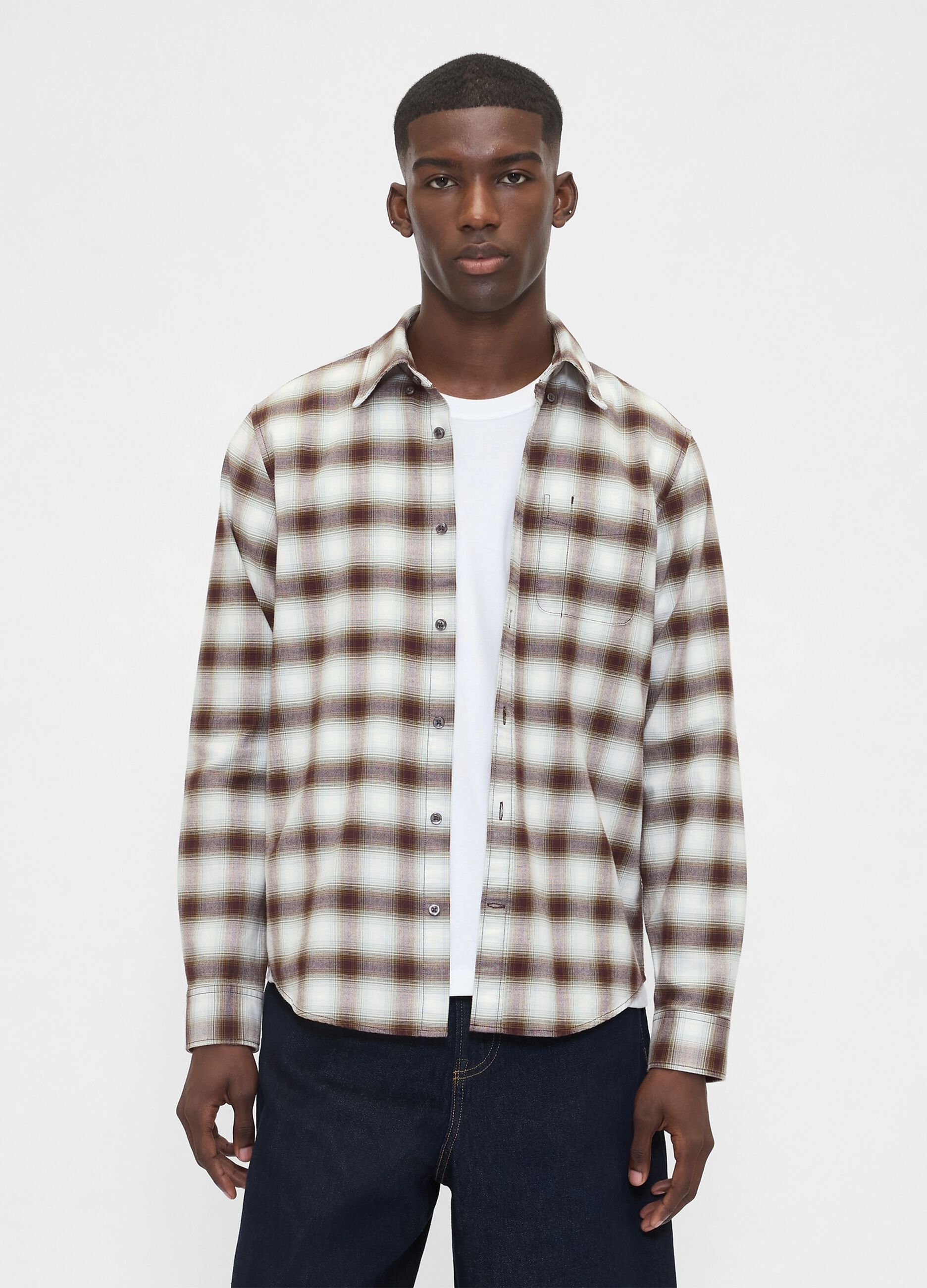 Stretch Brown Check Shirt