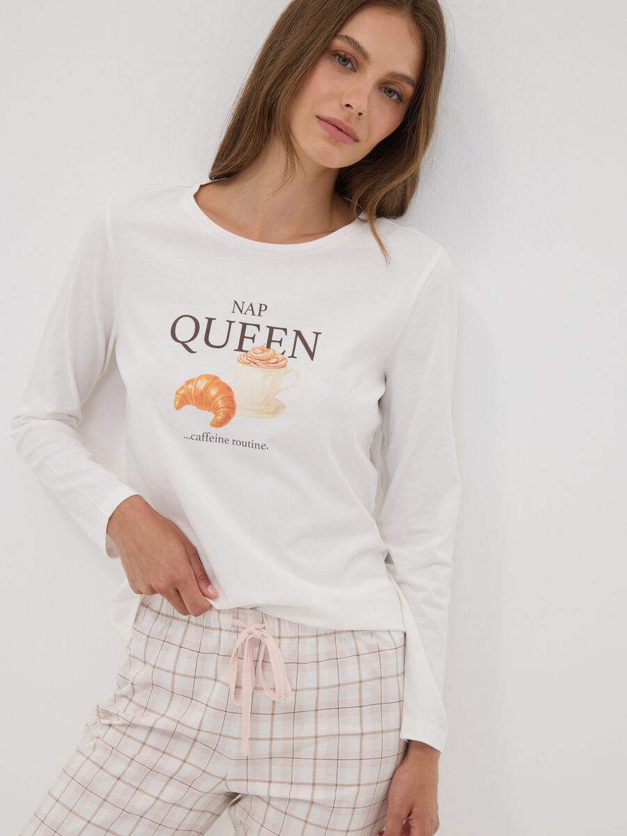 White organic cotton pyjamas with &ldquo;Nap Queen&rdquo; print_0