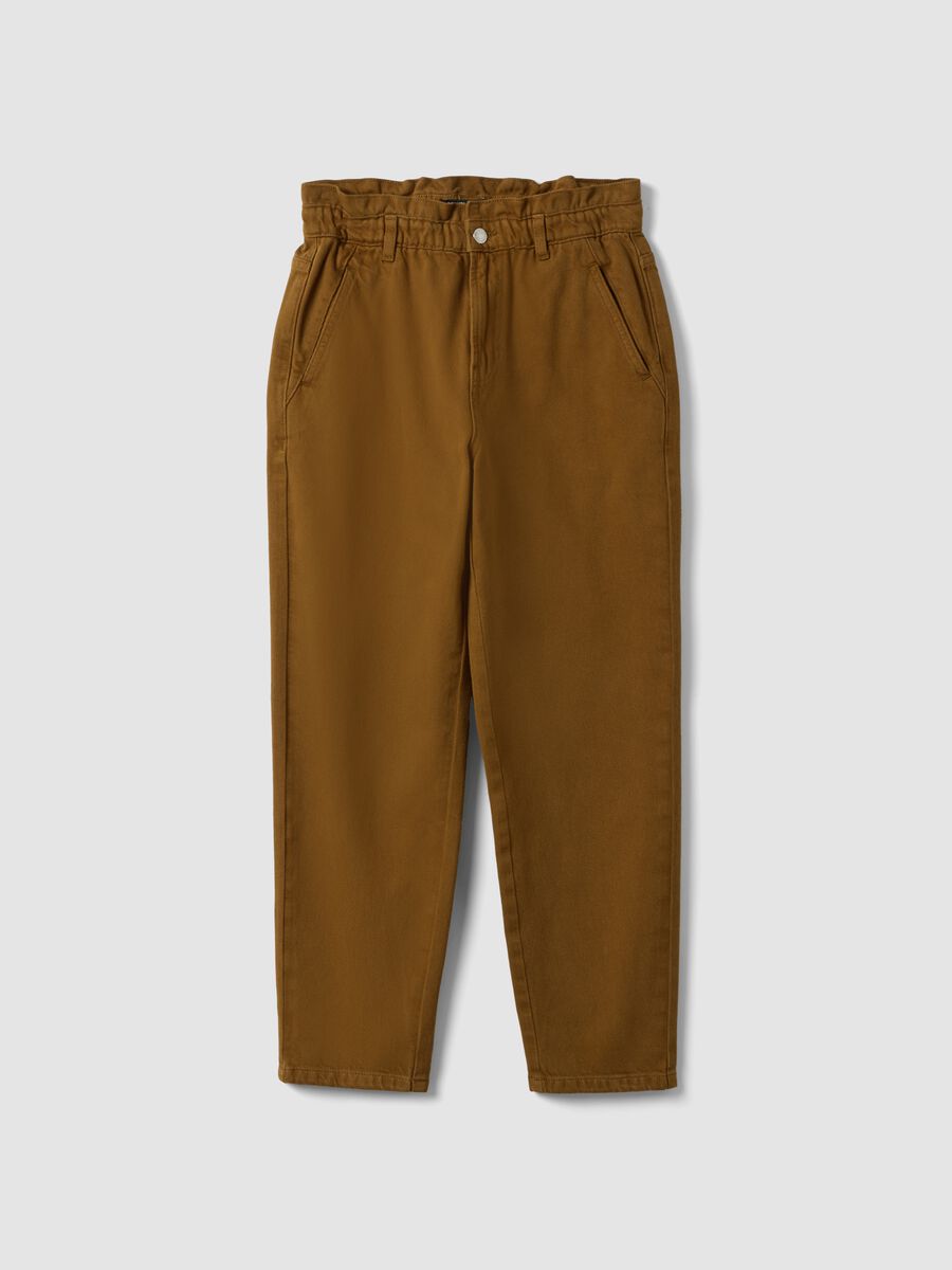 Baggy-Fit Denim-Jeans in Bronze-Braun aus reiner Baumwolle mit Paperbag-Bund_4