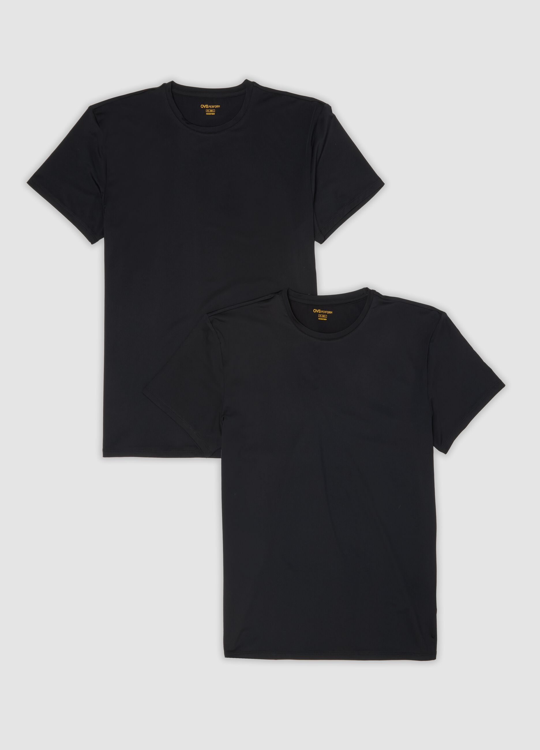 2er-Pack schwarze T-Shirts aus elastischer Mikrofaser, Regular Fit