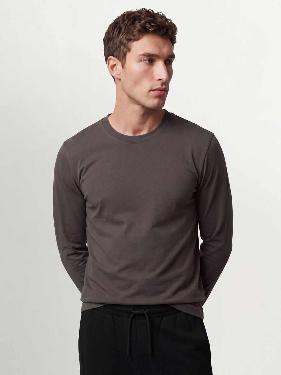 Grey long-sleeve crew-neck T-shirt in 100% organic cotton_0
