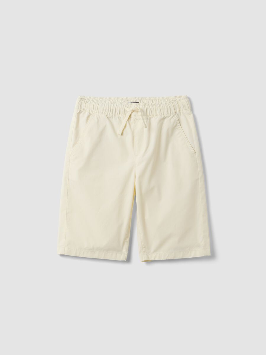 Beige pure cotton shorts with elasticated waist_0