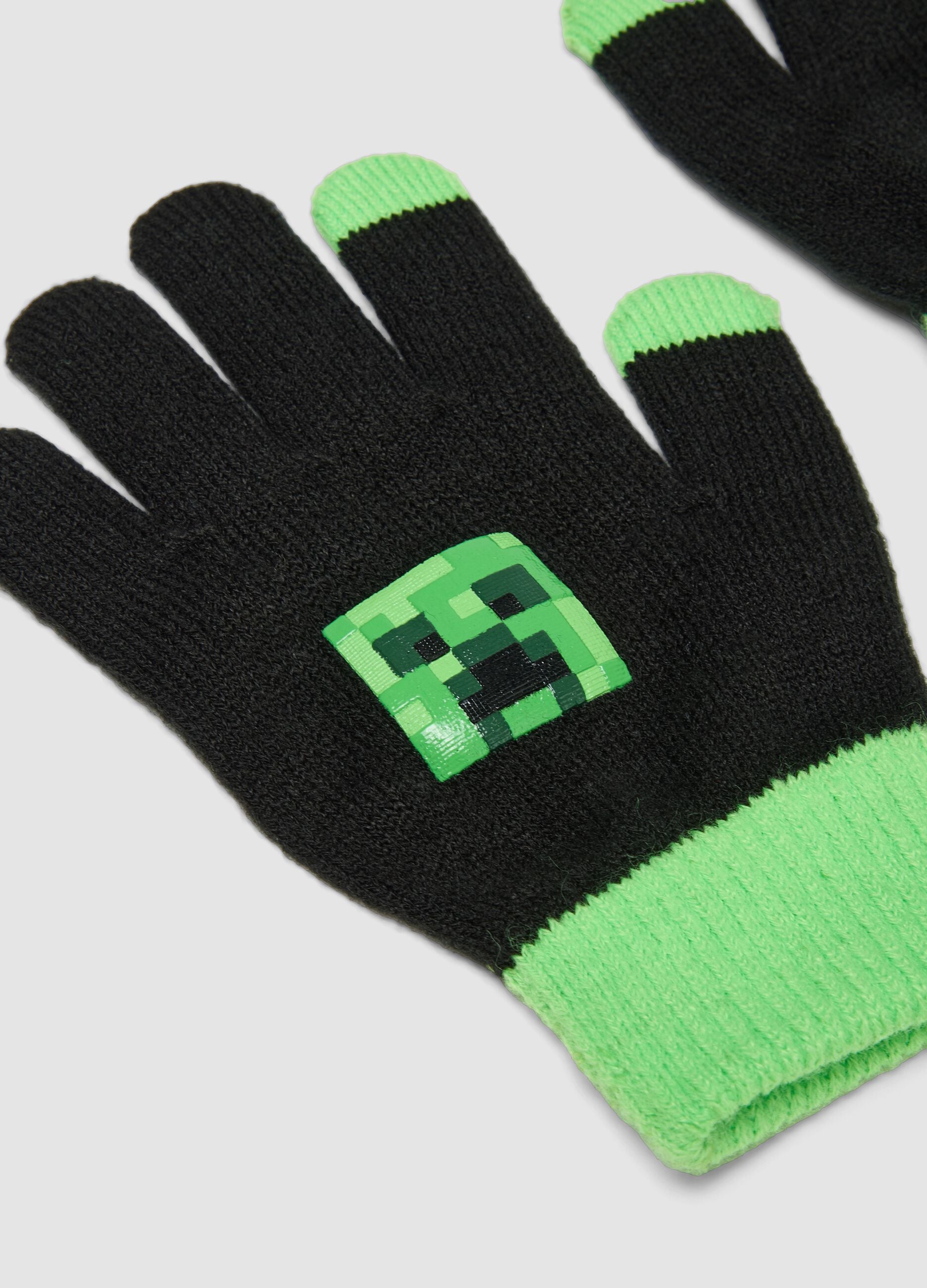 Guanti neri e verdi con stampa Minecraft