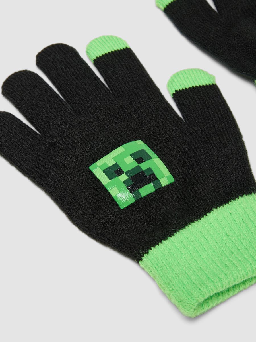 Guanti neri e verdi con stampa Minecraft_2
