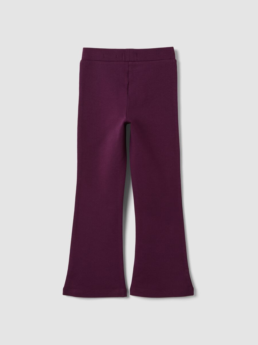Leggings viola flare in cotone elasticizzato con borchie_1
