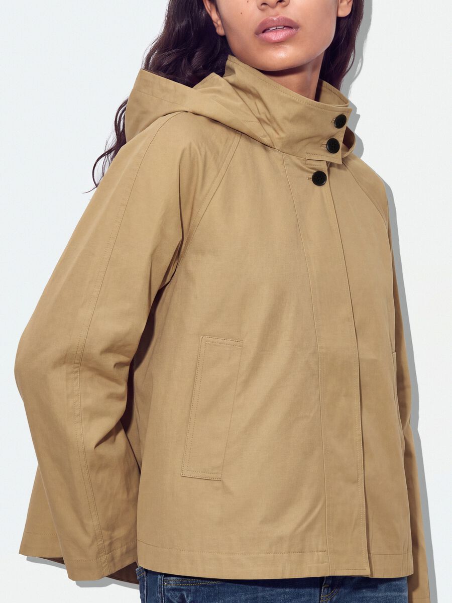 Beige cotton-blend parka with hood, regular fit_1