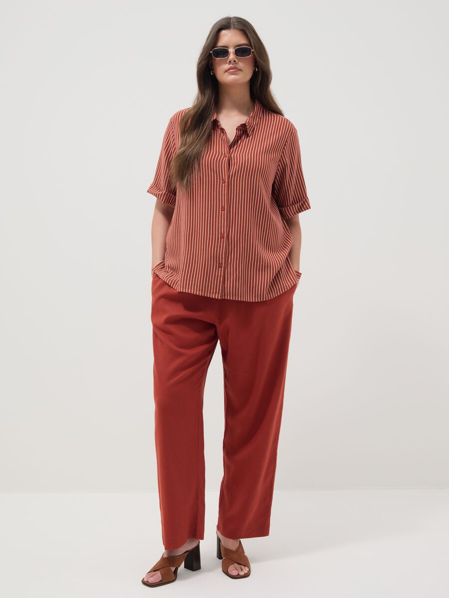 Regular Fit rote Leinen-Mischung Hose_0