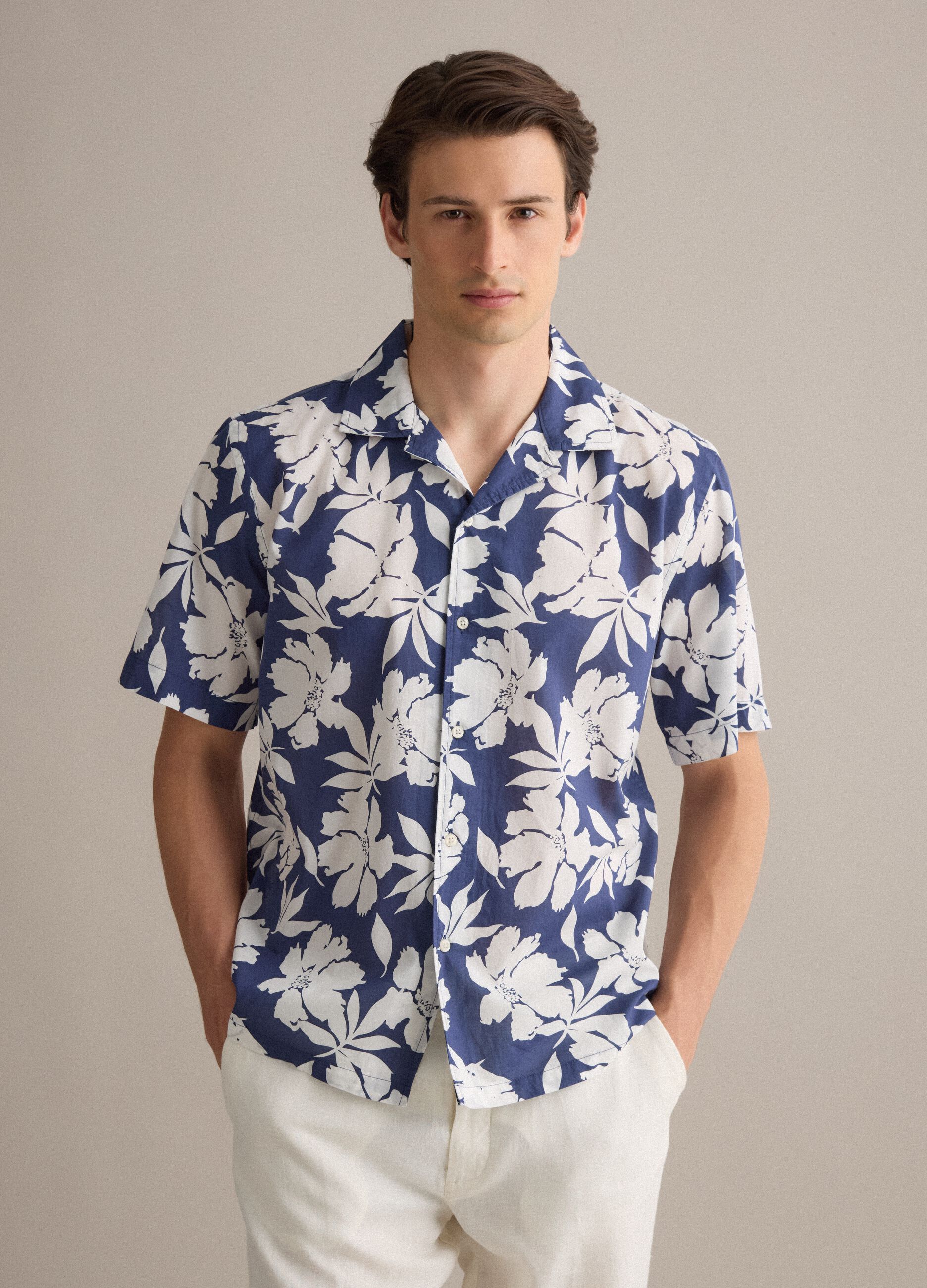 Blue organic cotton floral shirt