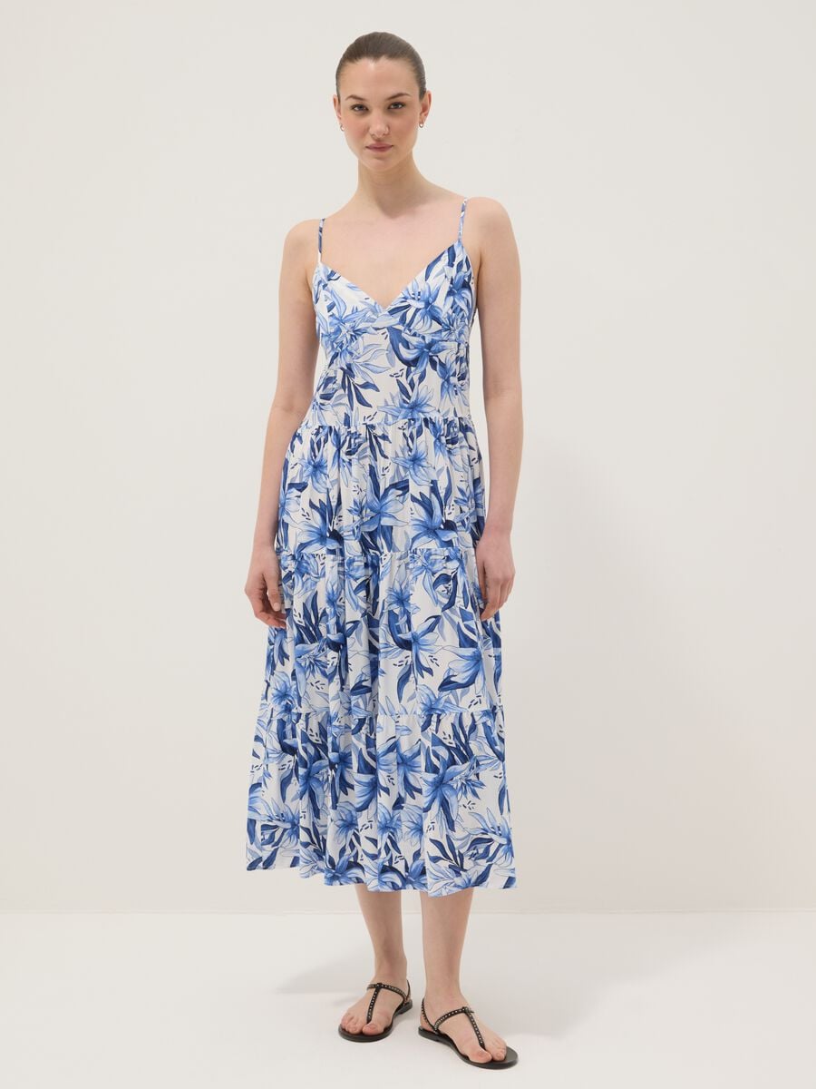 Blue and white pure viscose maxi dress with floral print_1