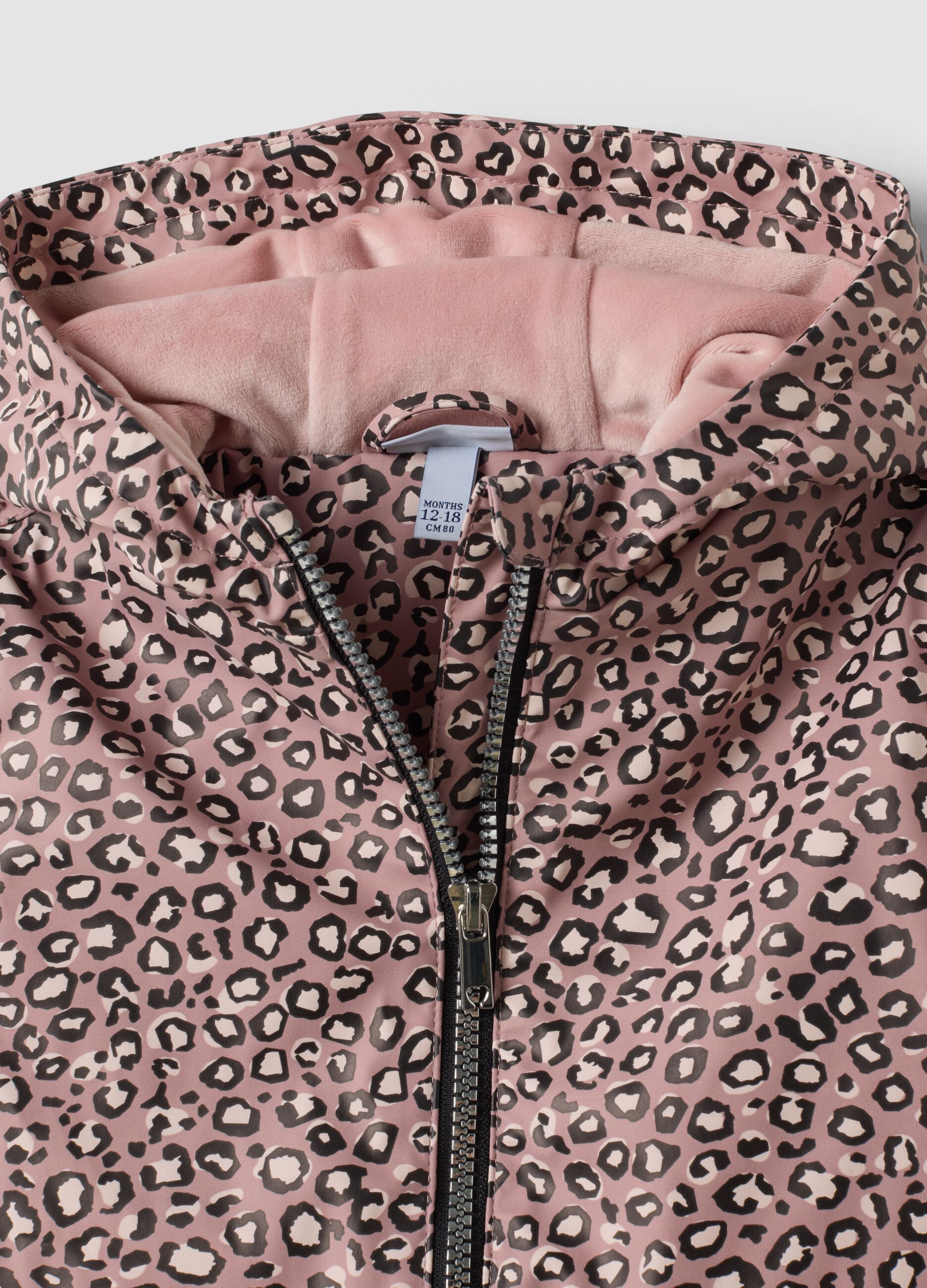 Rosa wattierte Jacke mit Kapuze und Animal-Print f&uuml;r M&auml;dchen