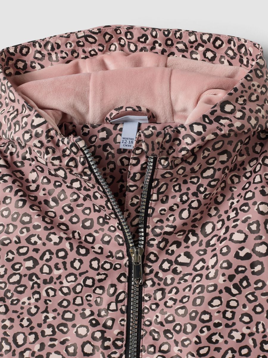 Rosa wattierte Jacke mit Kapuze und Animal-Print f&uuml;r M&auml;dchen_2