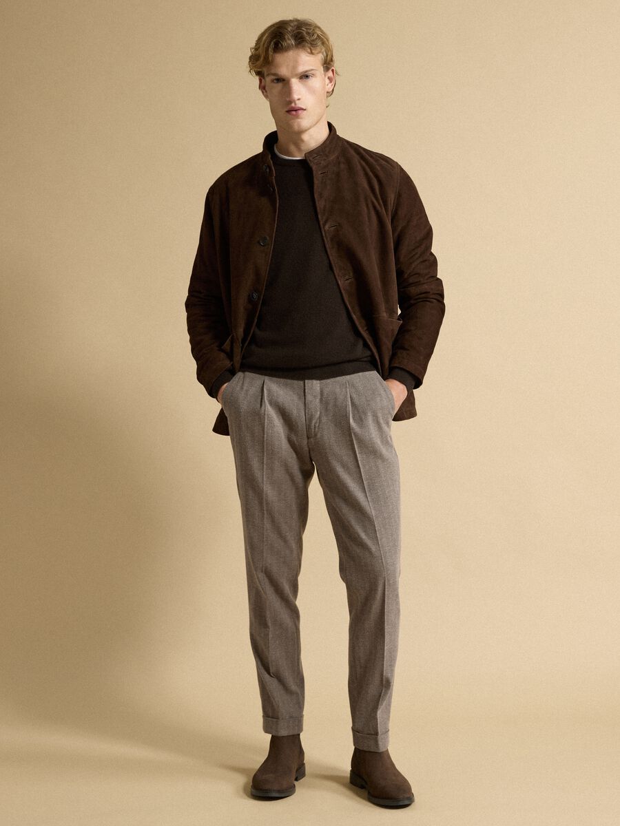 Grey regular-fit stretch viscose trousers_0
