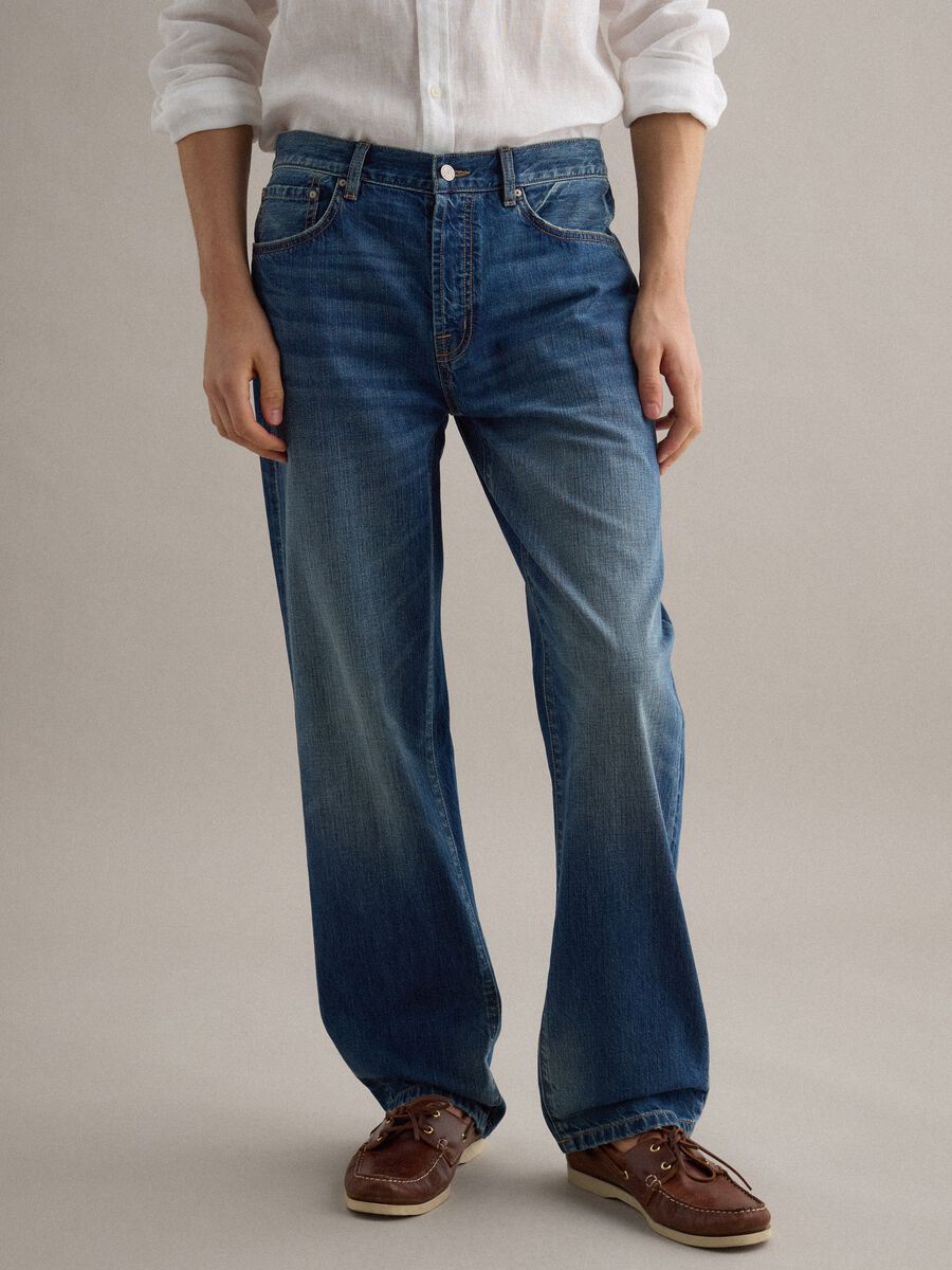 Blue Regular Fit Cotton Denim and Linen Blend Jeans_2