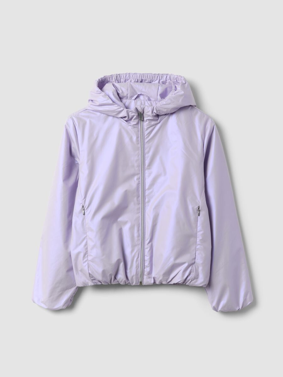Purple hooded rain jacket with zip for girls_4