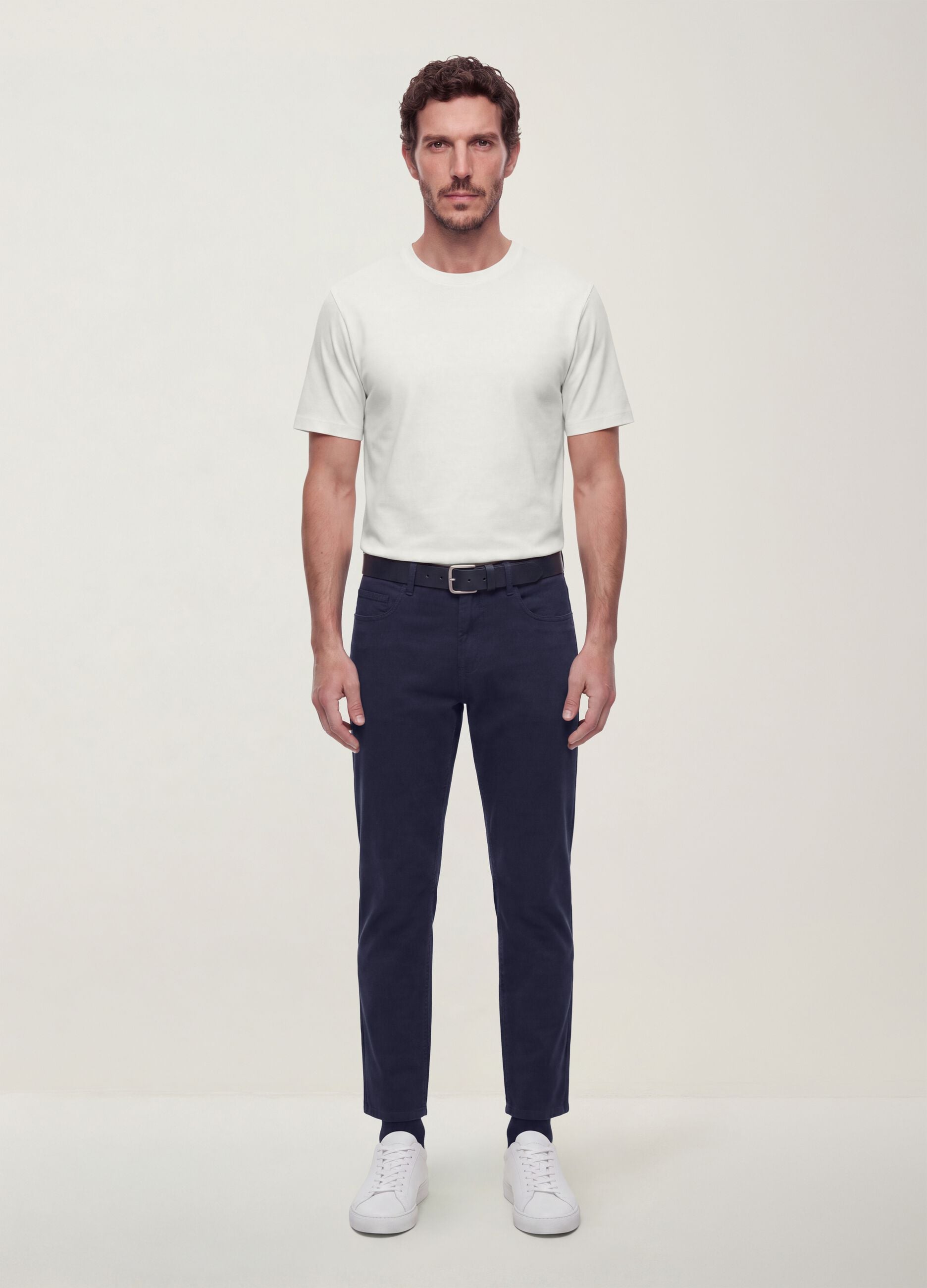 Blue pure cotton five-pocket trousers