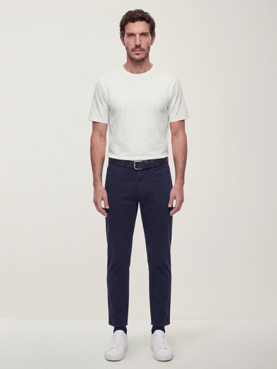Blue pure cotton five-pocket trousers_0