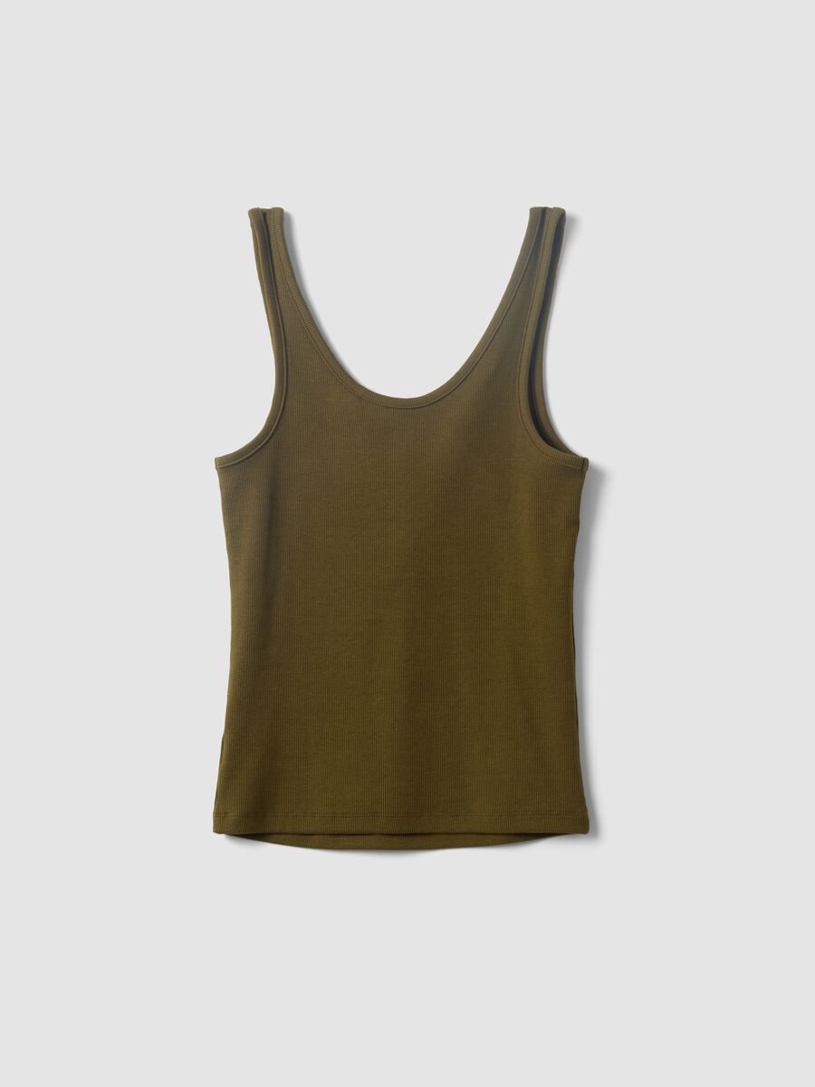 Green stretch cotton tank top with buttons, regular fit_5